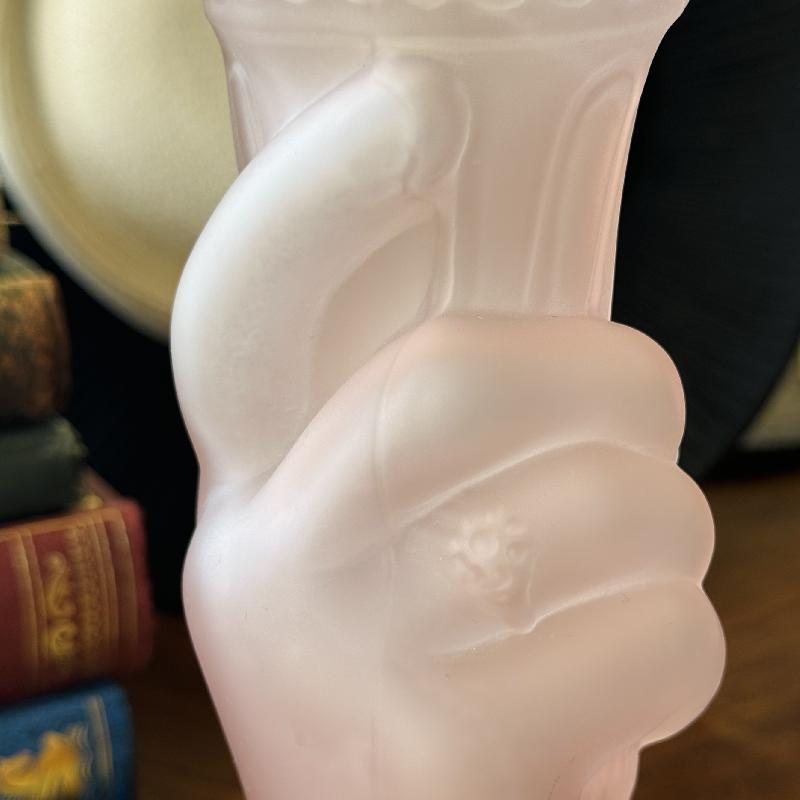 Rare! Antique 1920s Art Deco Blossom in Lady's Hand Pink Frosted Glass Vase (MT2189)