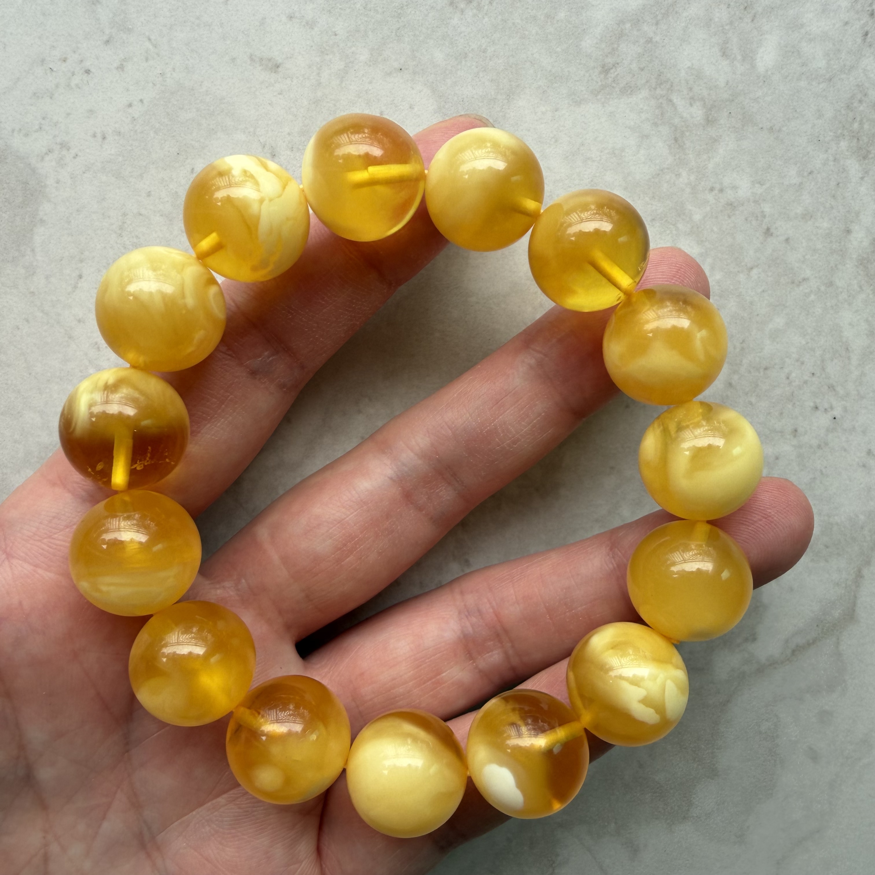［閉店一口價］14+mm波羅的海金白花手串