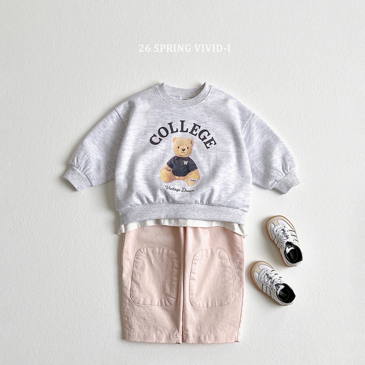 🌸預訂 韓國直送🌸🇰🇷VIVIDI三色學院小熊印花長袖上下套裝