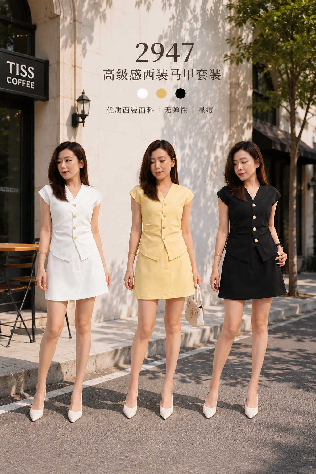 2947 PREMIUM VEST SET WITH BELT 高级感西装马甲套装 