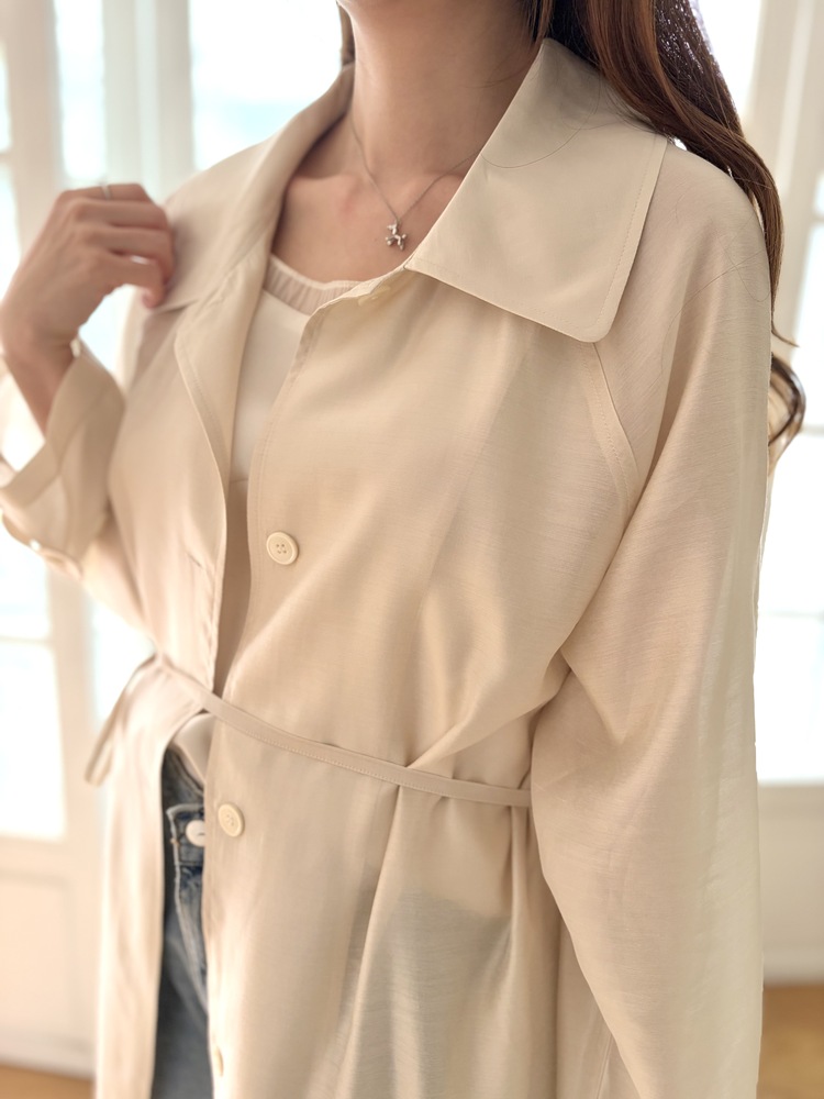 Silky Belted Trench Coat (Ivory)