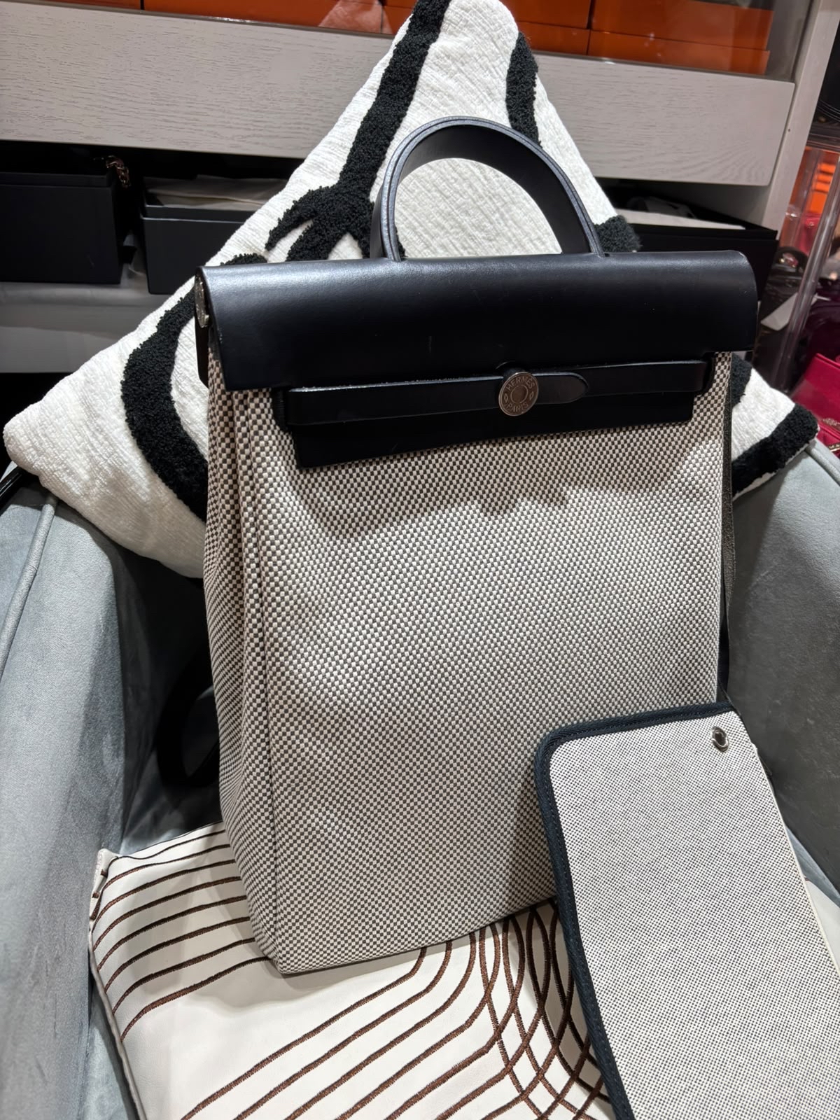 HERMES Herbag backpack Stamp Z Backpack 黑白熊貓 100%Authentic, 95%New ✅Dust bag