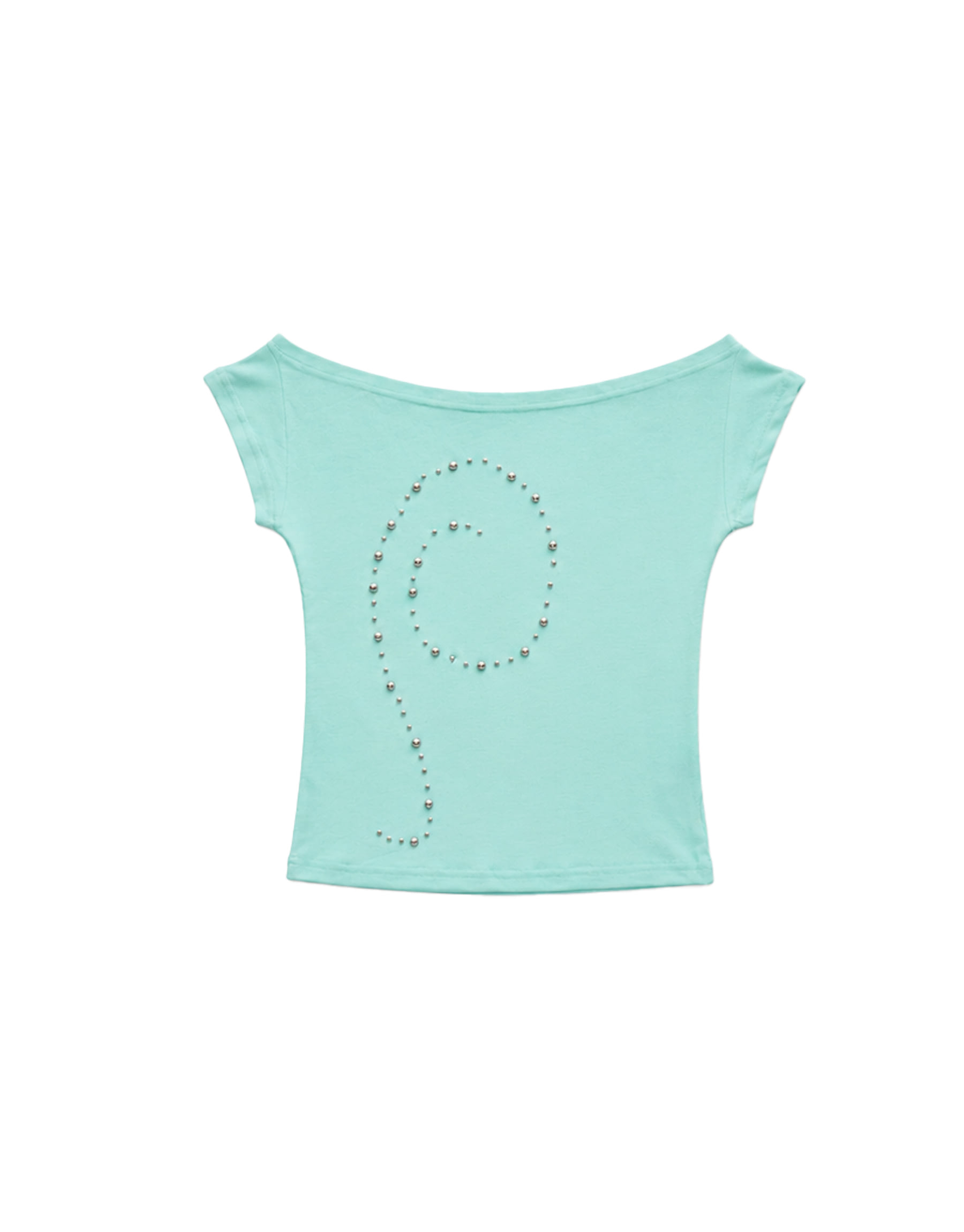 Studded Off-Shoulder Short Sleeve Top