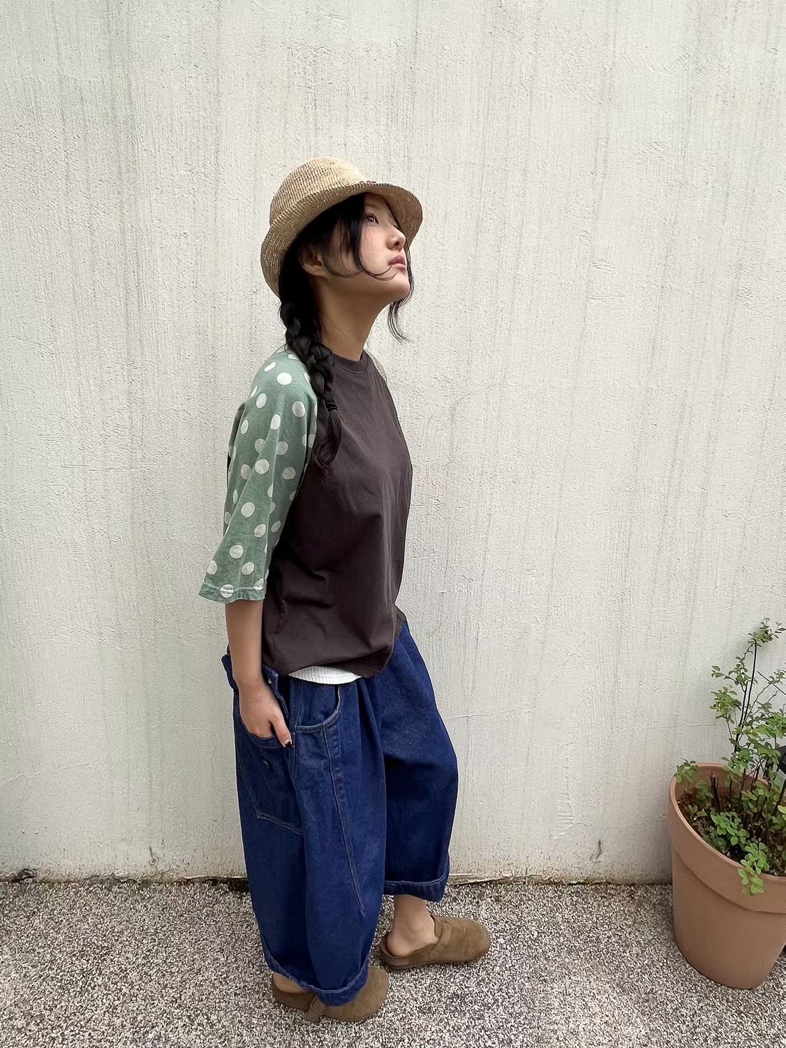 YA OX 併布袖子top