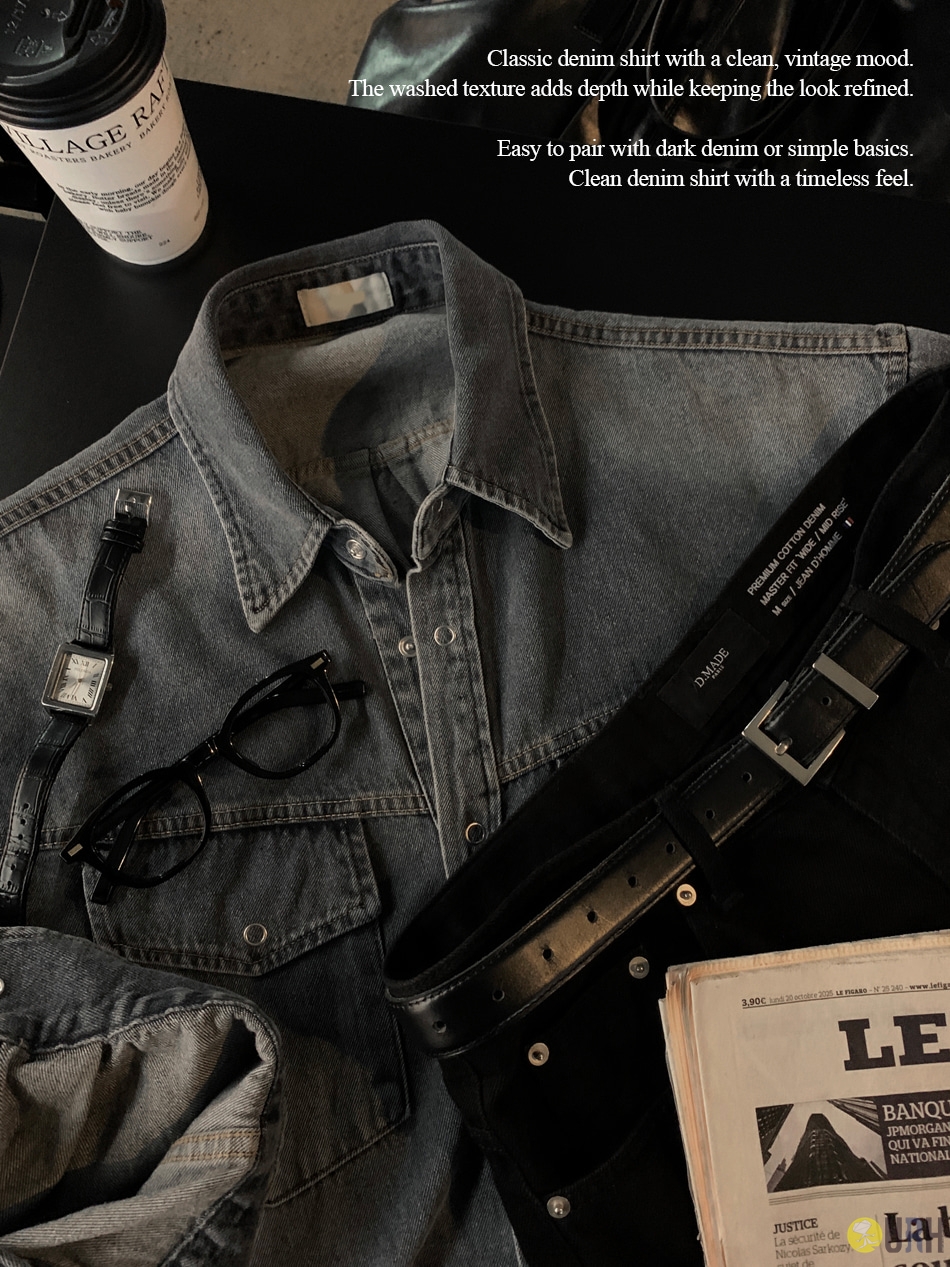 【100%保證韓國直送】復古感水洗雙口袋寬鬆版型牛仔襯衫 👕 [2 color] RL114836