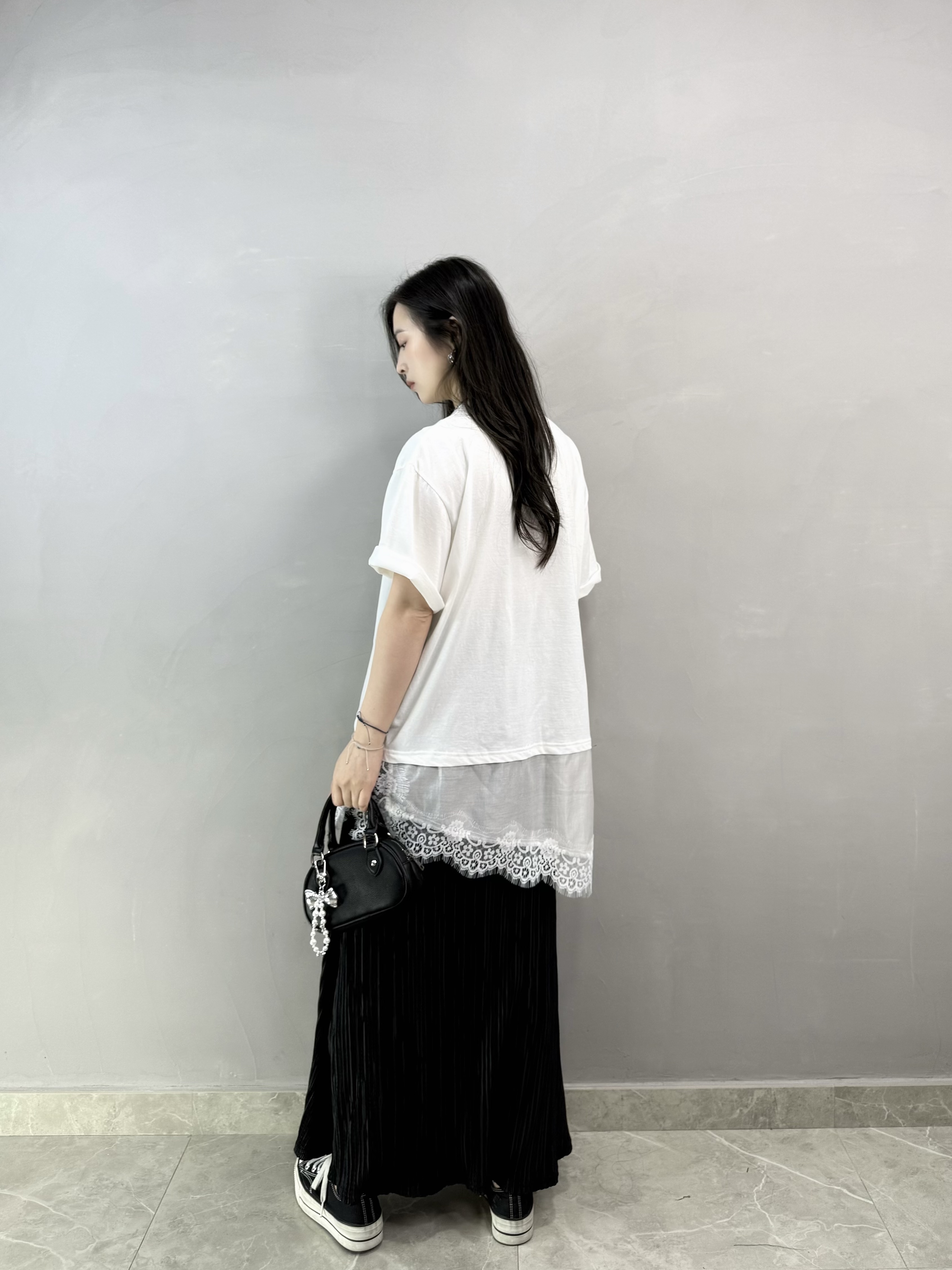 L86 拼Lace開叉Tee