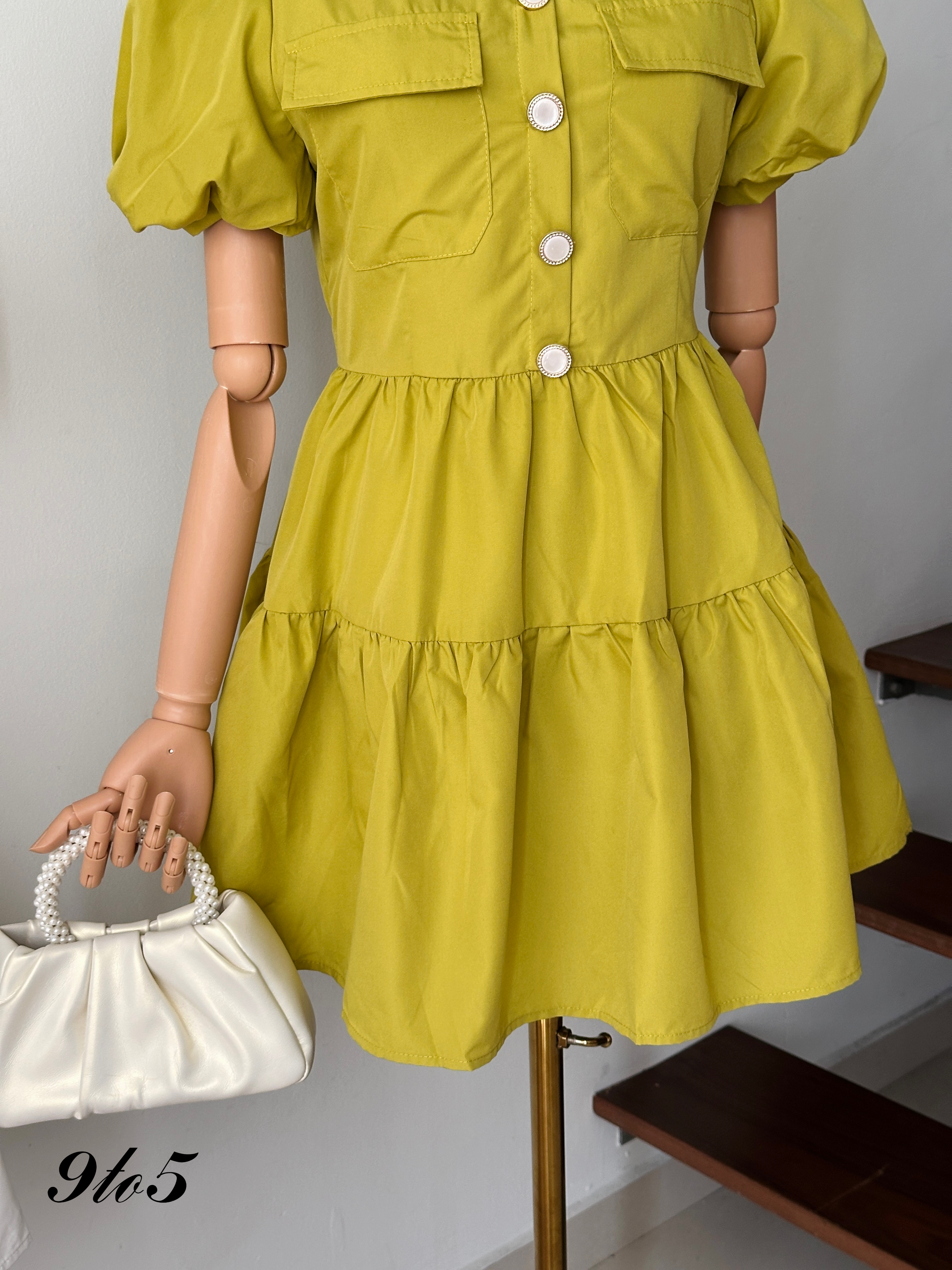 D2323 Puff Sleeve Layered Dress - 3 Colors