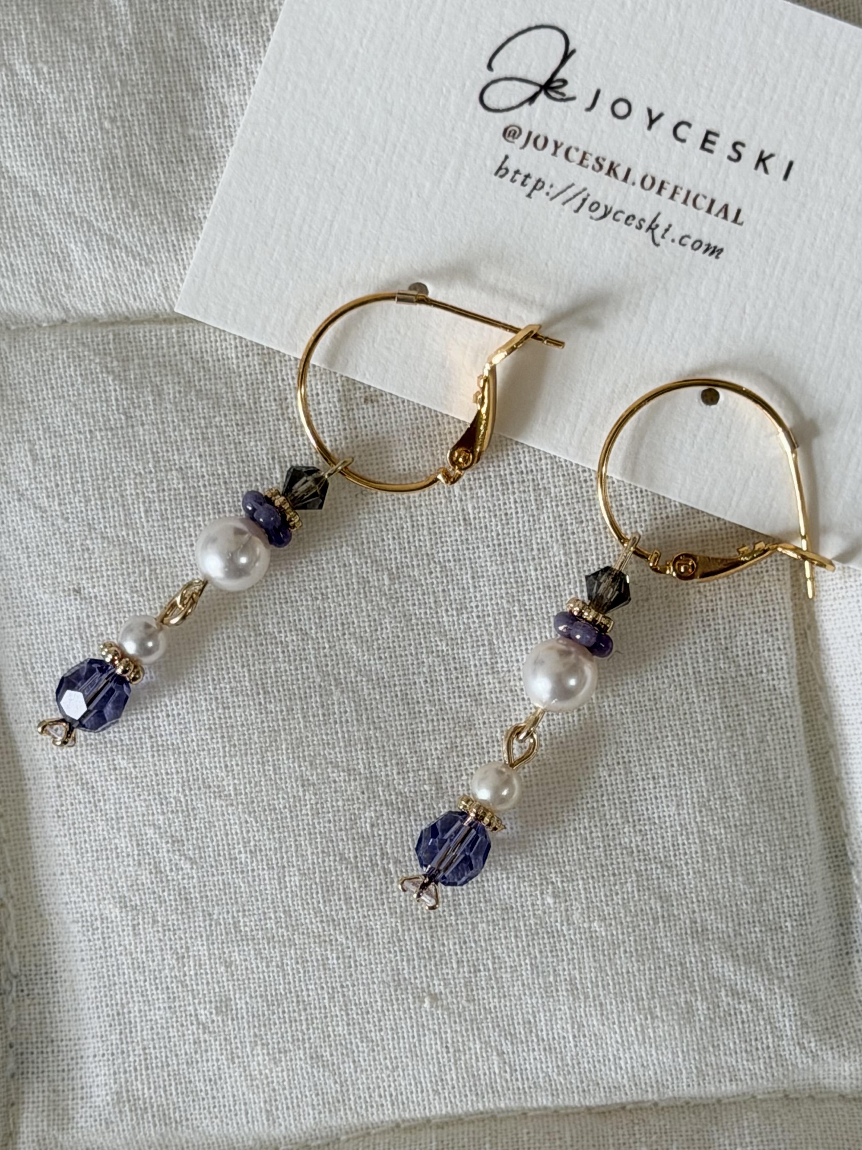 復古款水晶勾款耳環/紫羅蘭x金色