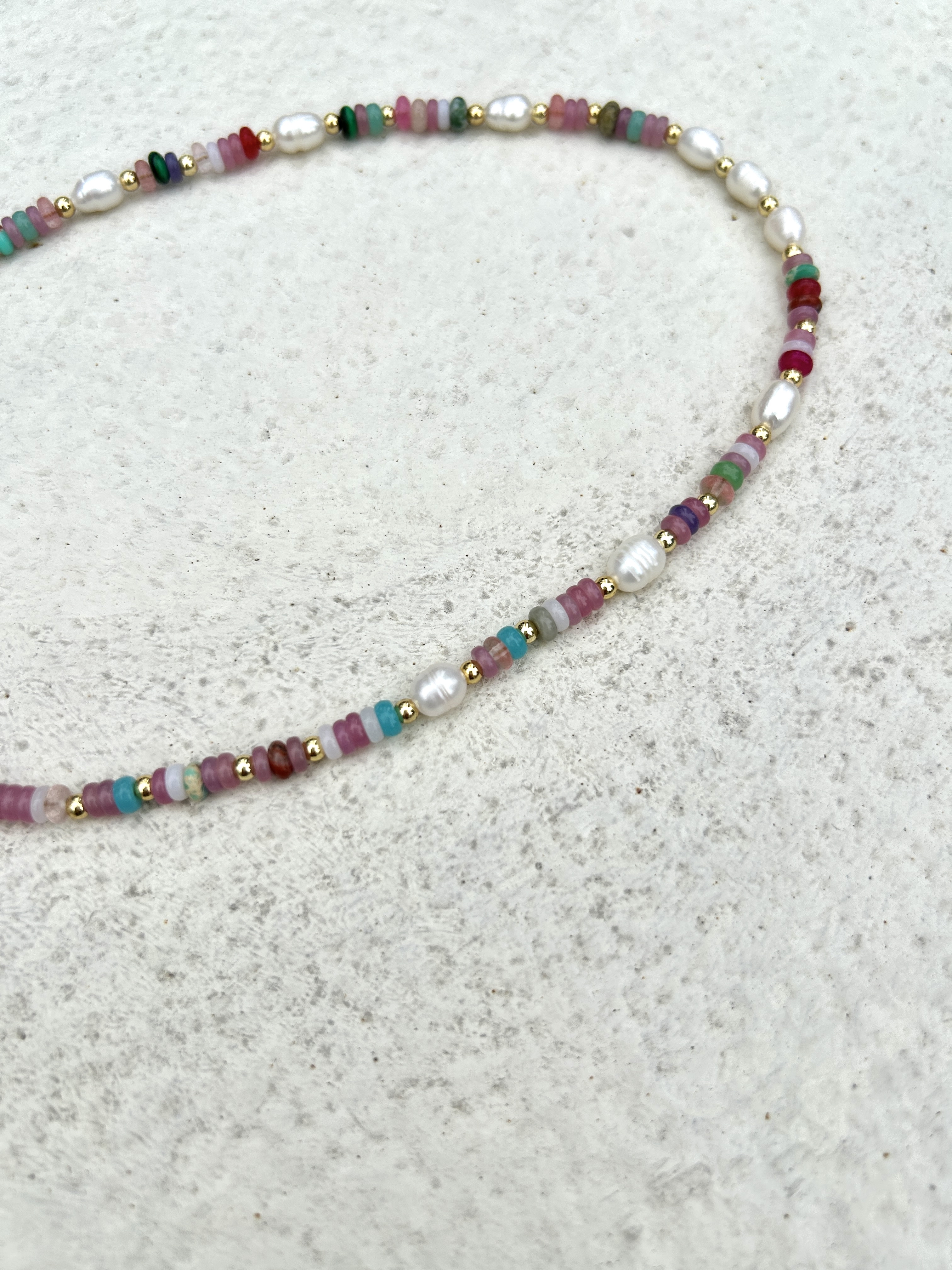Pink stone stainless necklace