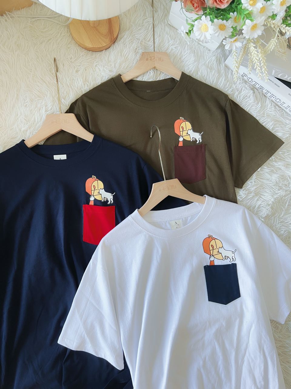 【Re'Me Original design Tee】 Meow Tee with Pocket - 引猫入室
