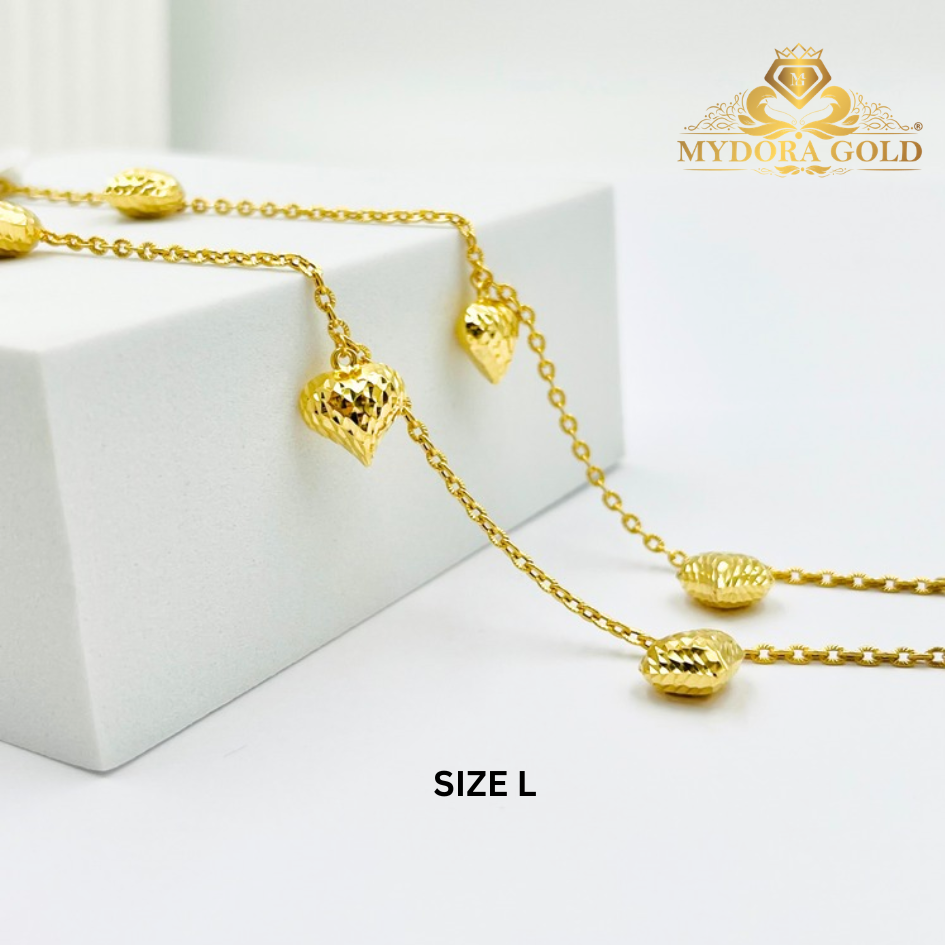 MYDORA Rantai Tangan Sauh Matahari Gantung 3 Love Pahat | EMAS 916/22K