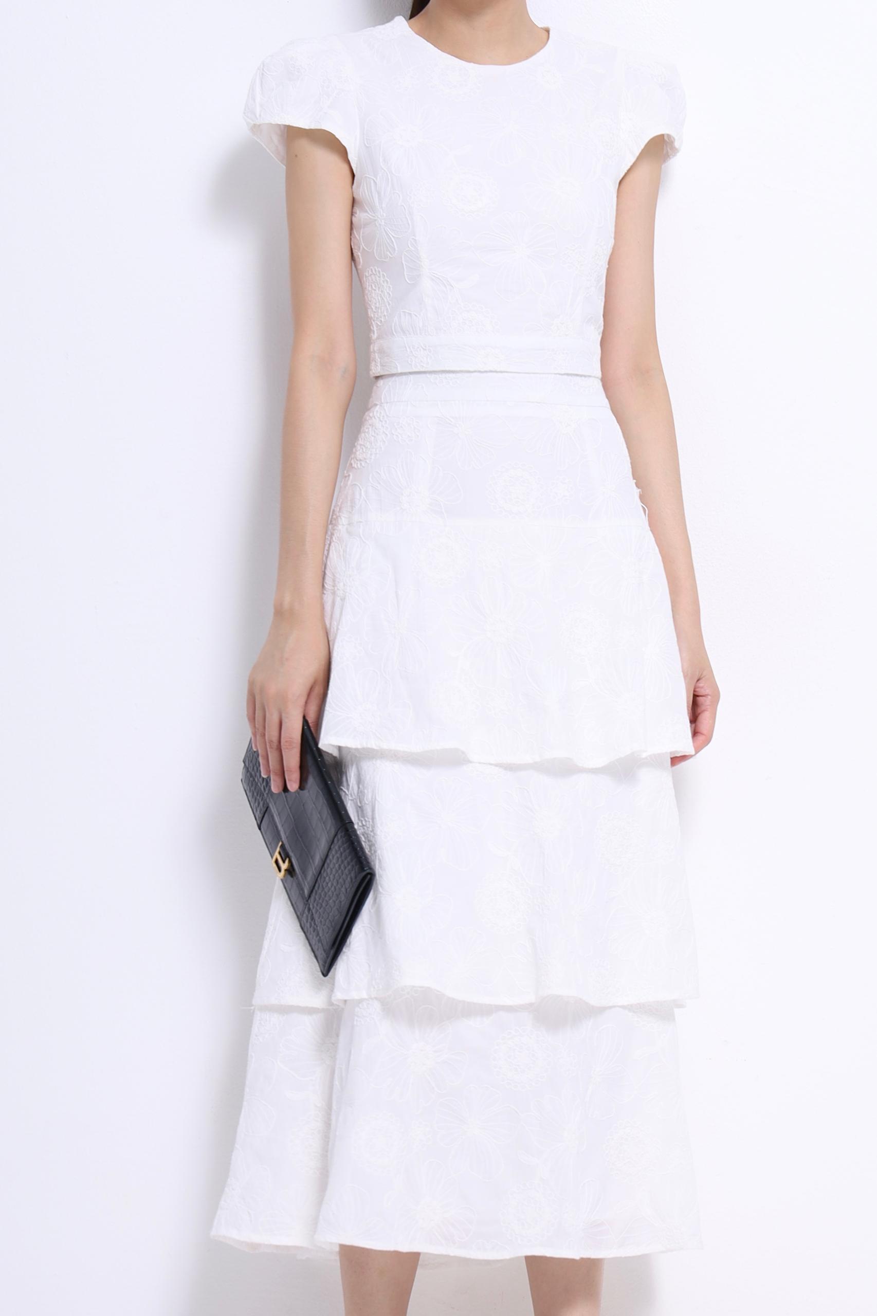 CS1428 EMBD LACE LAYER A-LINE SKIRT