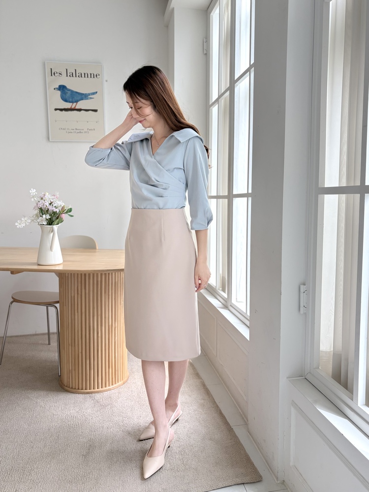 Camelia Wrap Collar Blouse (Blue)