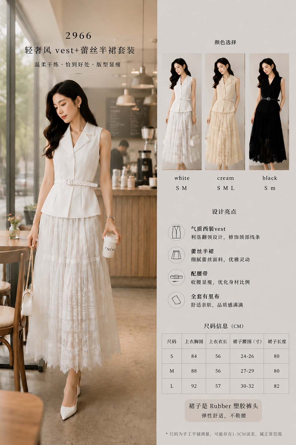 2966 PREMIUM VEST LACE DRESS SET 轻奢风Vest蕾丝半裙套装 