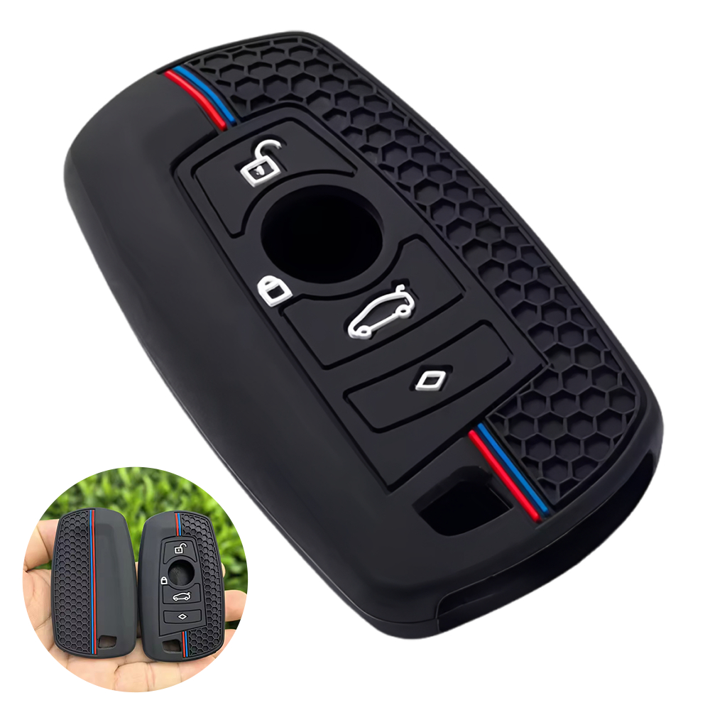 適用寶馬3,5,F系硅膠鑰匙套 4鍵 黑色-紅線-白鎖頭 UA0544