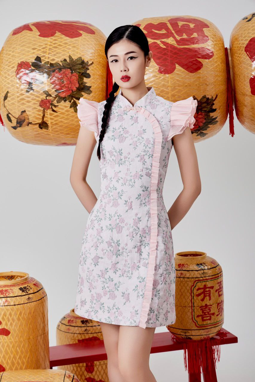 荷叶袖旗袍连身裙 2125