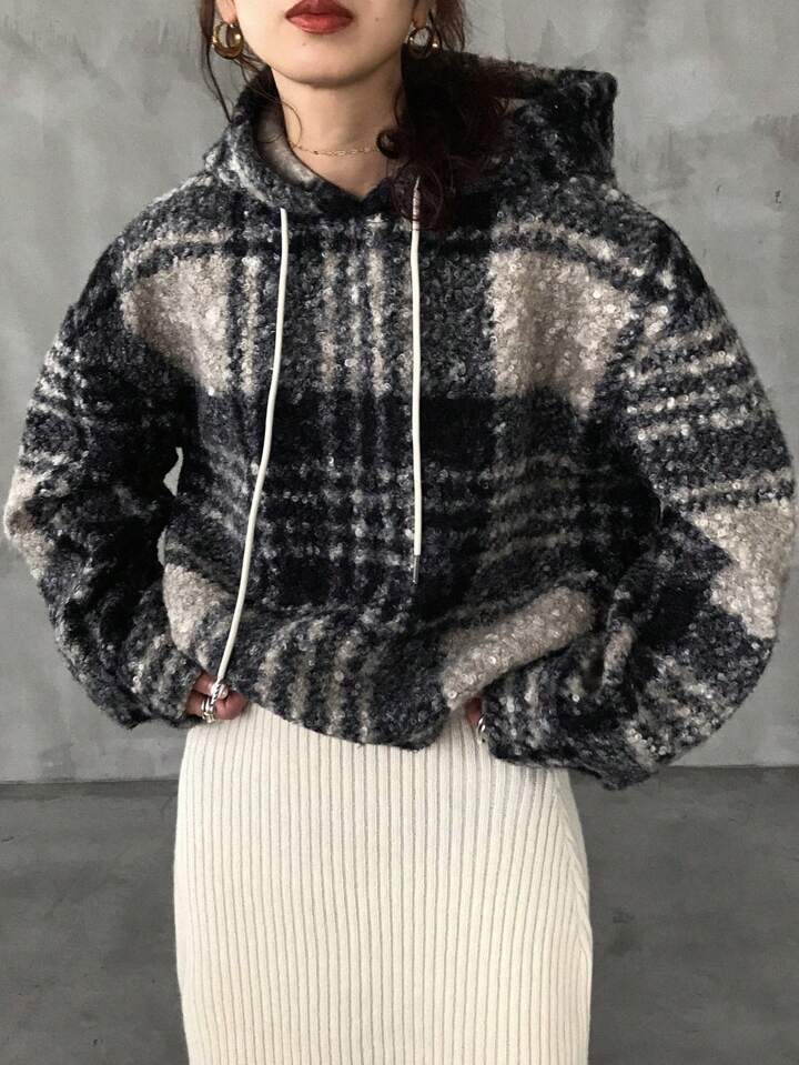 時尚格子連帽上衣