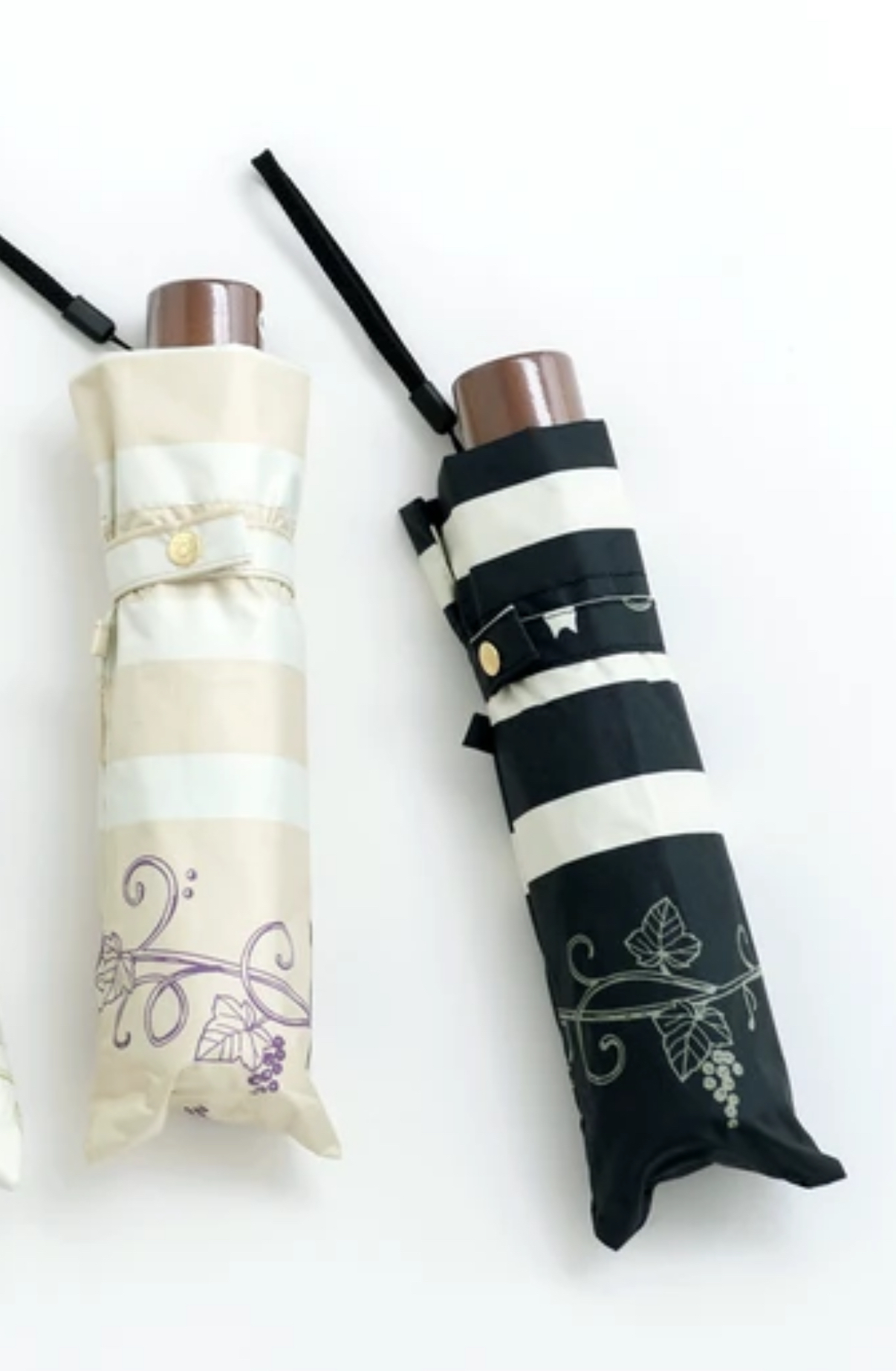 日本直送  條紋和貓和音符 mini 黑色塗層晴雨兼用傘 50cm輕鬆迷你雨傘