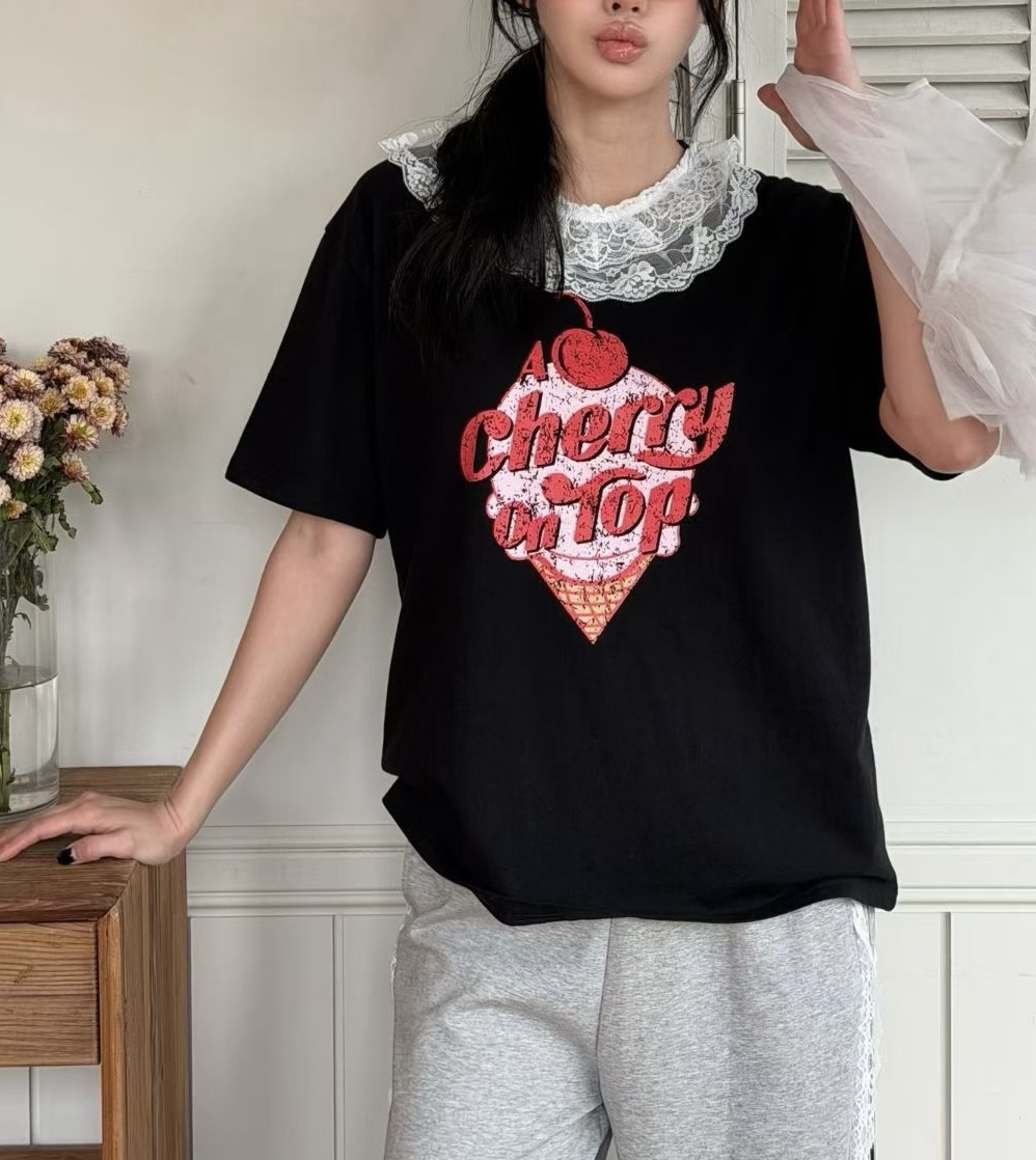 Lace 領cherry Top 