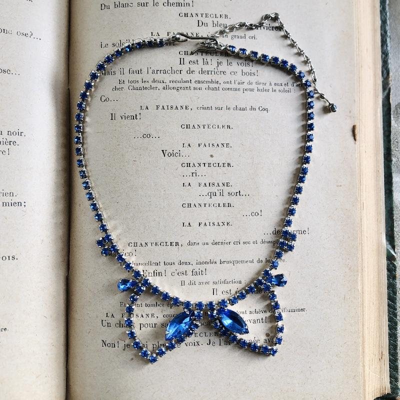 Vintage 1950s Beautiful Blue Rhinestone Princess Cocktail Evening Necklace (MT1962-2)