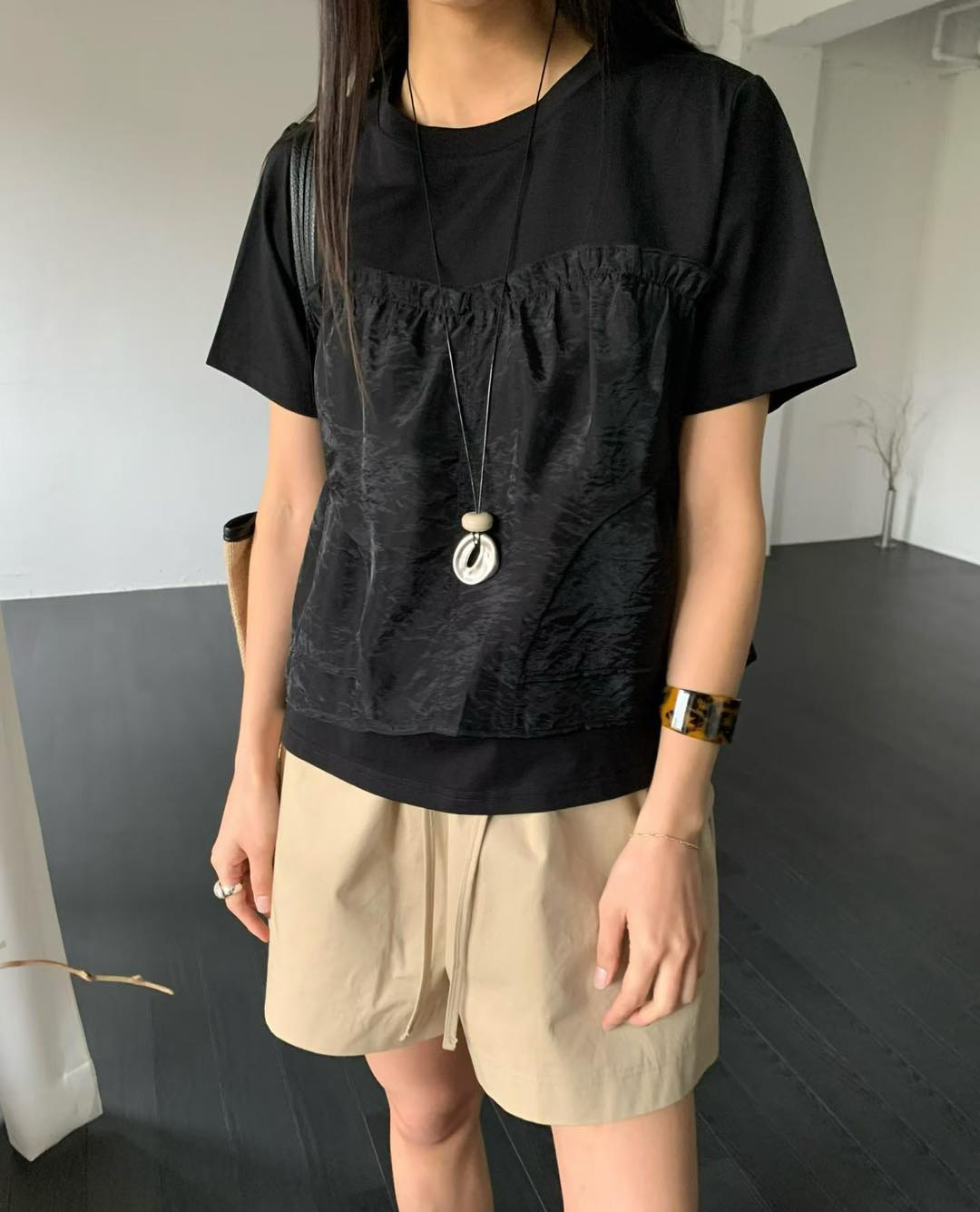 薄紗拼接假兩件TEE