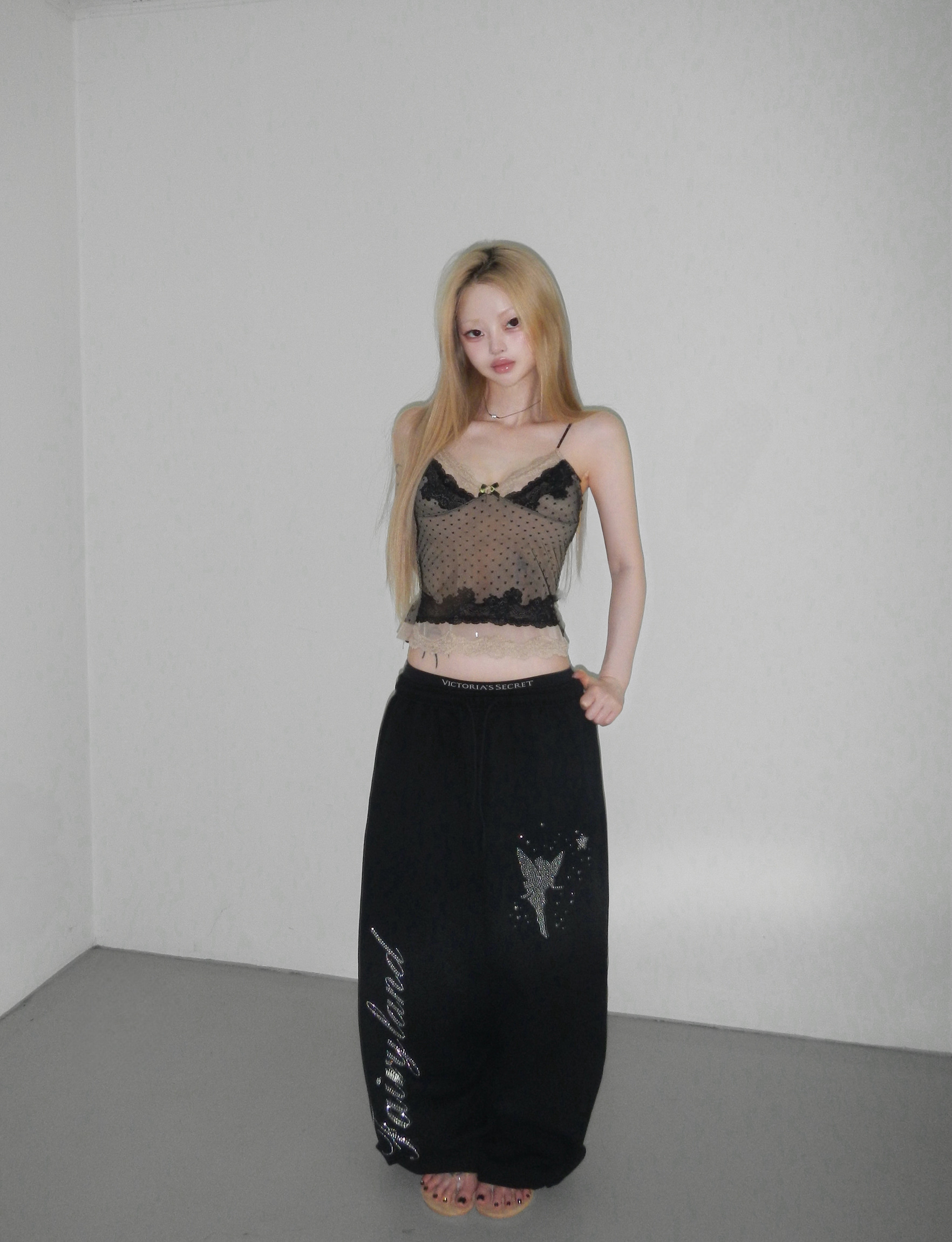 Rhinestone Graphic Wide-Leg Pants