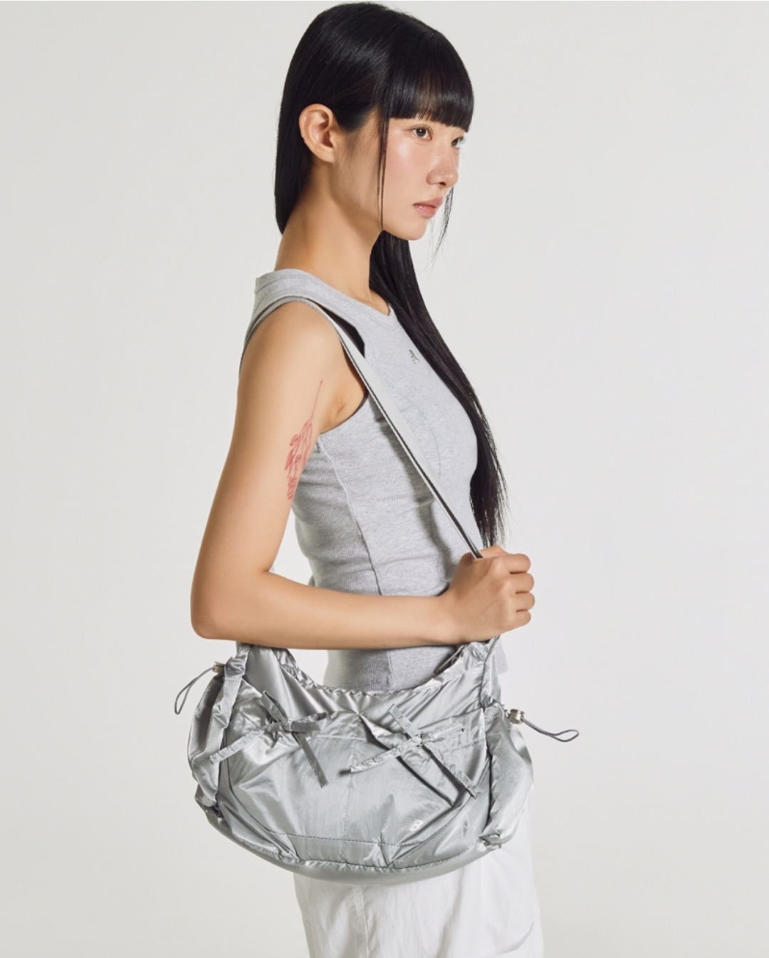 New Balance Glossy Ribbon Hobo Bag Silver
