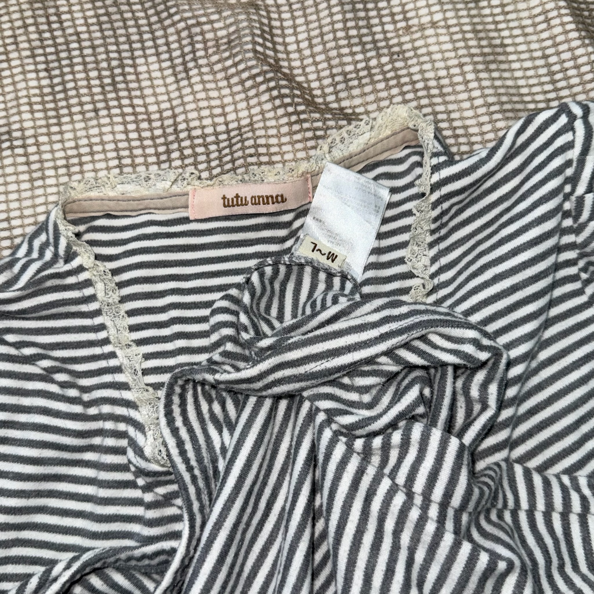 Striped Long Sleeve Top with Lace Trim and Ribbon