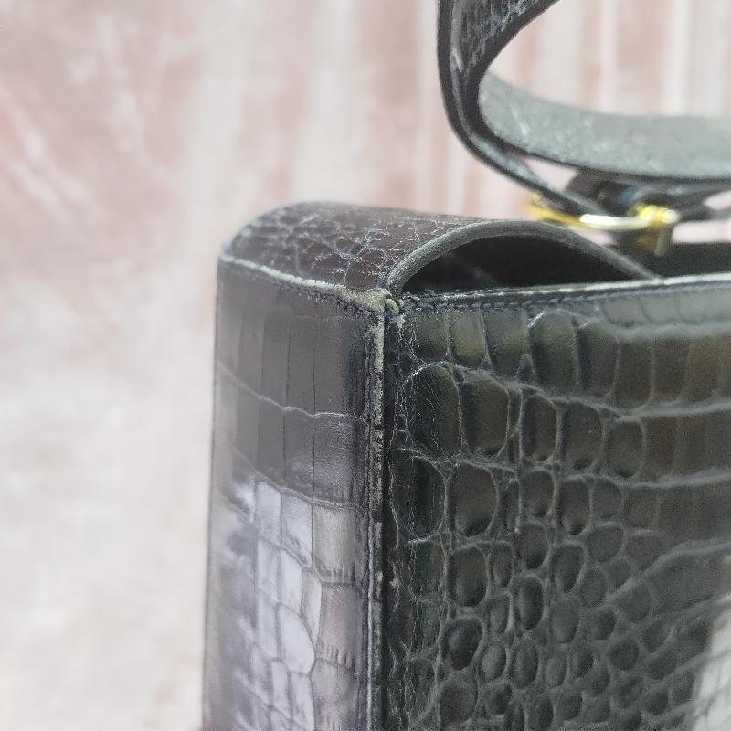 Vintage Salvatore Ferragamo Dark Blue Embossed Leather With iconic Gancini Hardware Large Two Way Shoulder / Crossbody Bag (MT1815)