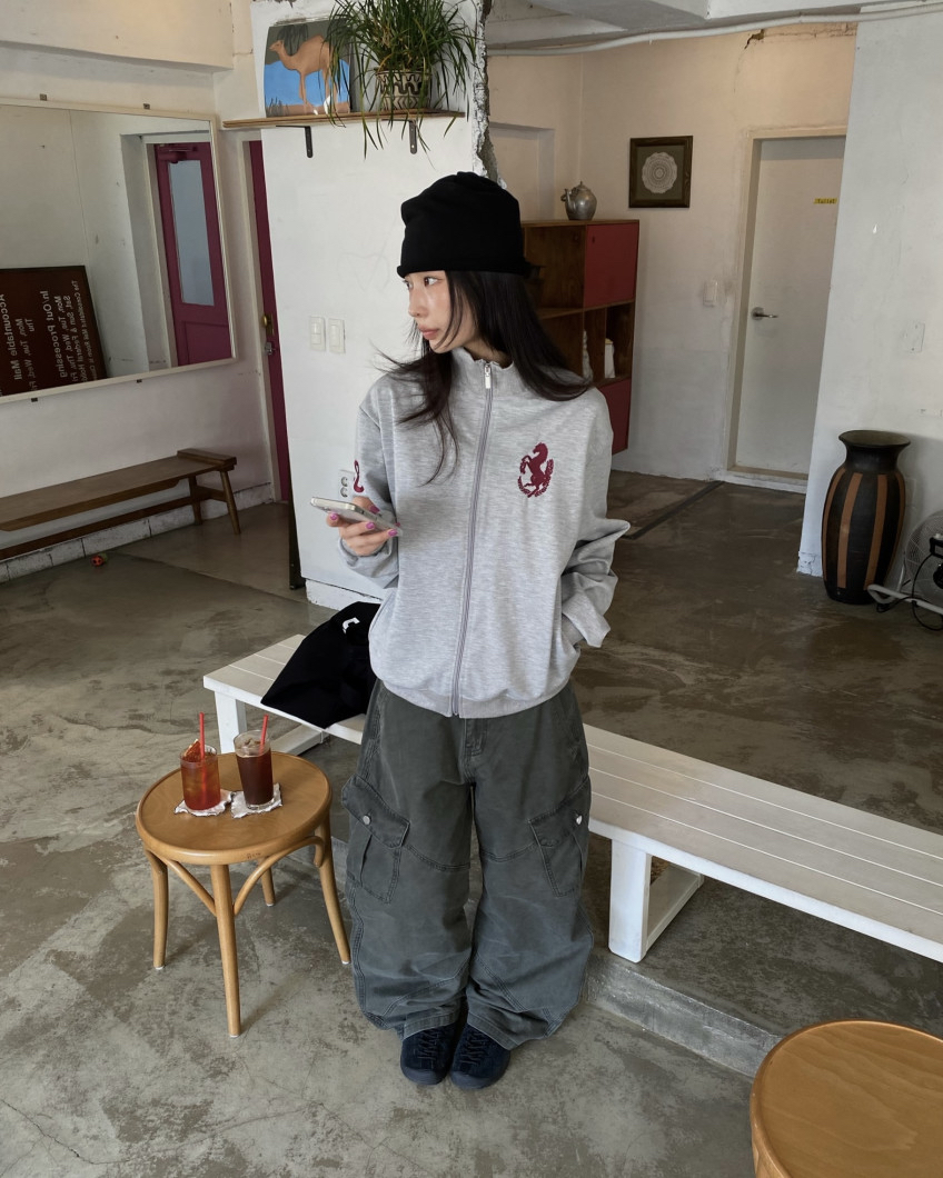 Graphic High-Neck Zip-Up