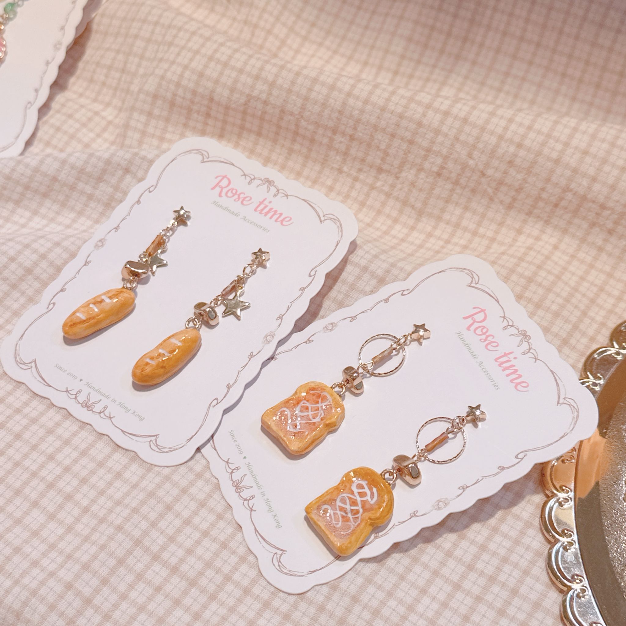 手繪 茶餐廳小食 奶醬多/小法棍🥖耳環