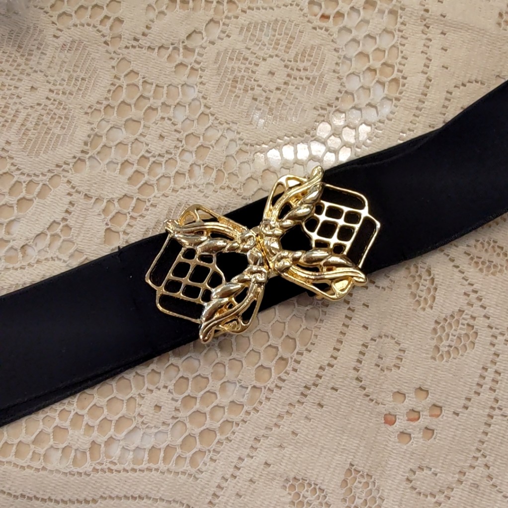 Vintage Japanese New Old Stock Golden Belt Buckle with Elastic Belt