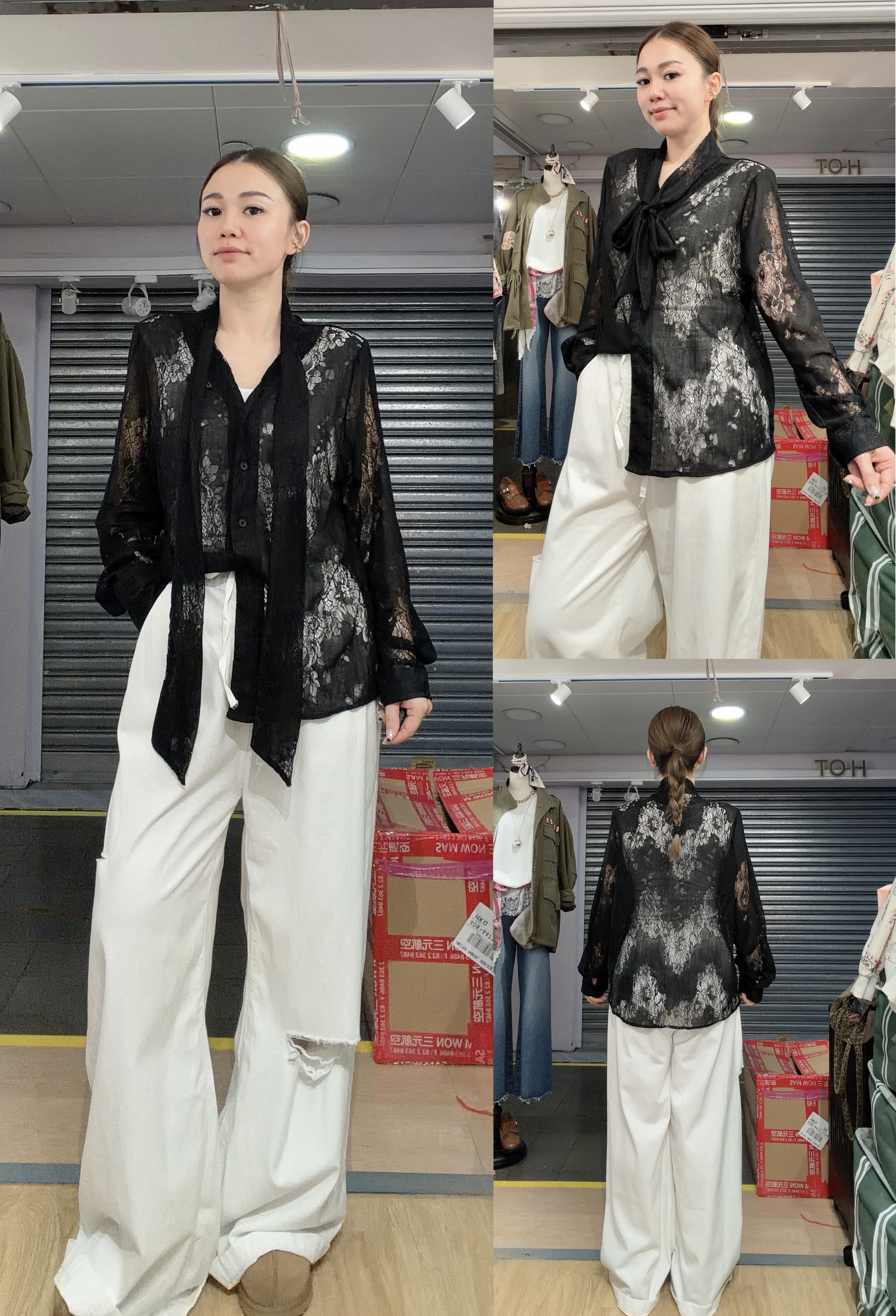 JJ35-綁帶蝴蝶V領水溶lace top