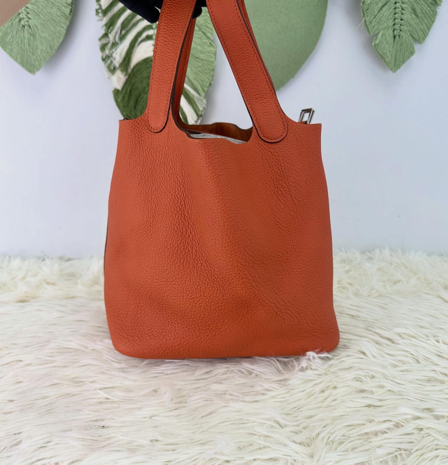 HERMES 🤍PRE OWNED PICOTIN 22 橙色銀扣菜籃子 T Stamp 🧡