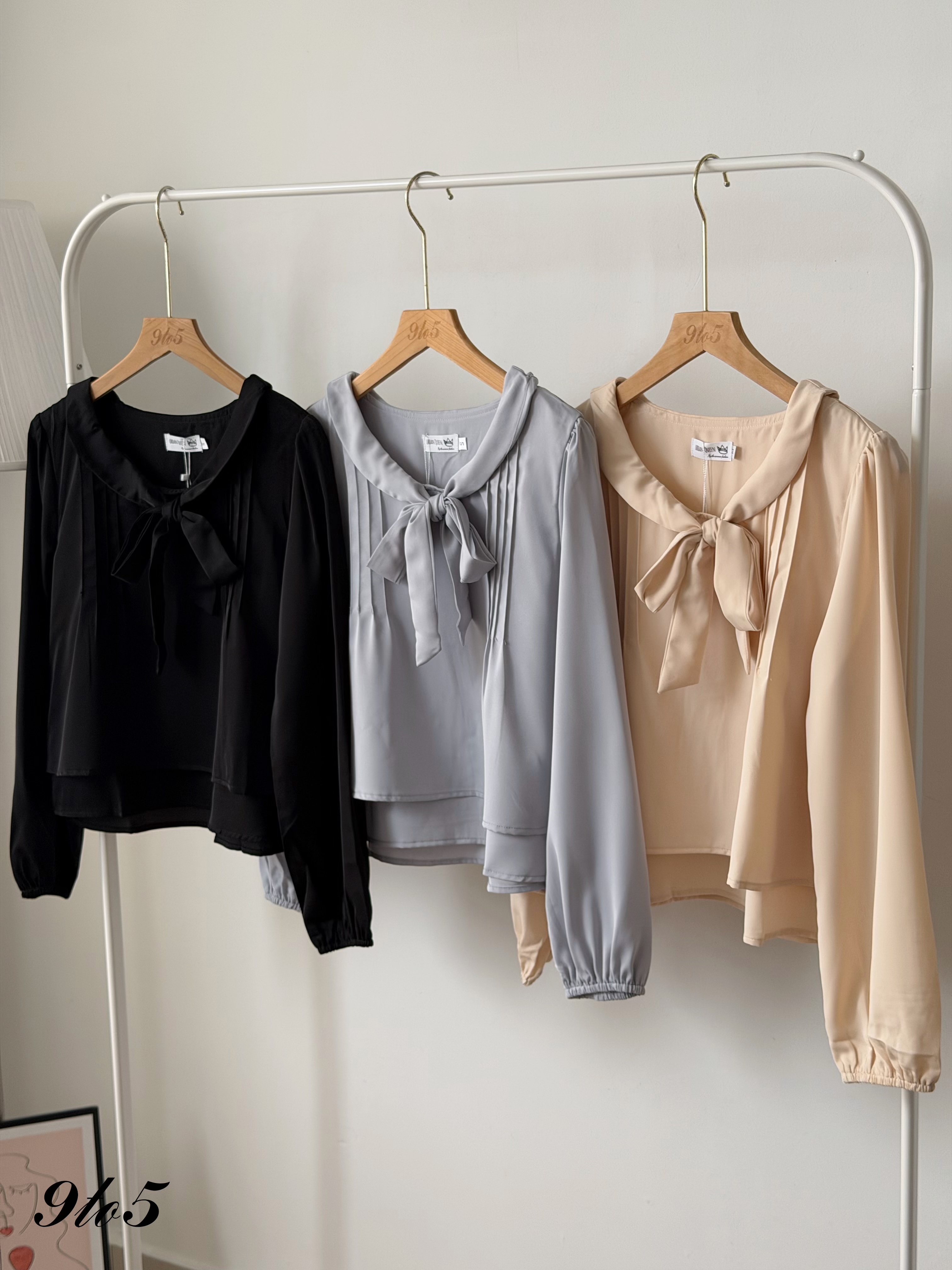 T4518 Bow-tie Long Sleeve Blouse - 3 Colors 