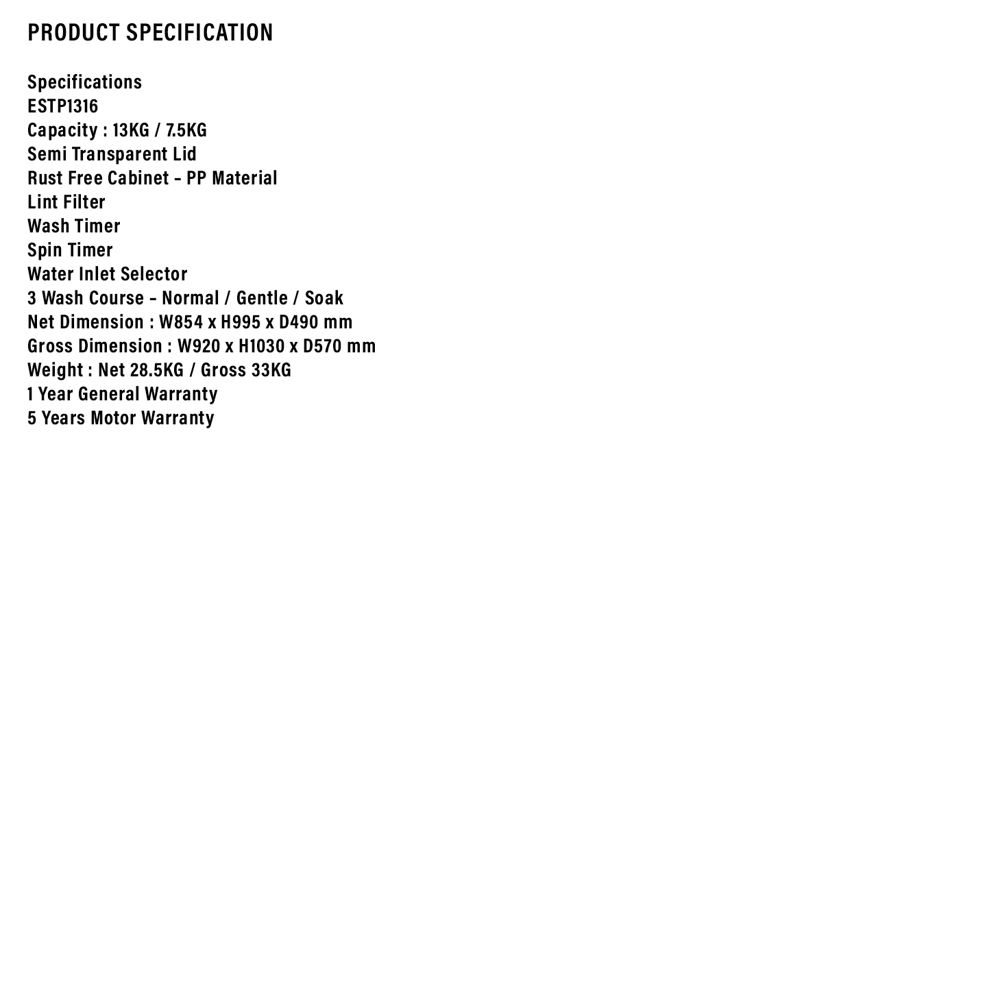 Sharp 13kg Semi-Auto Washing Machine (ESTP1316)