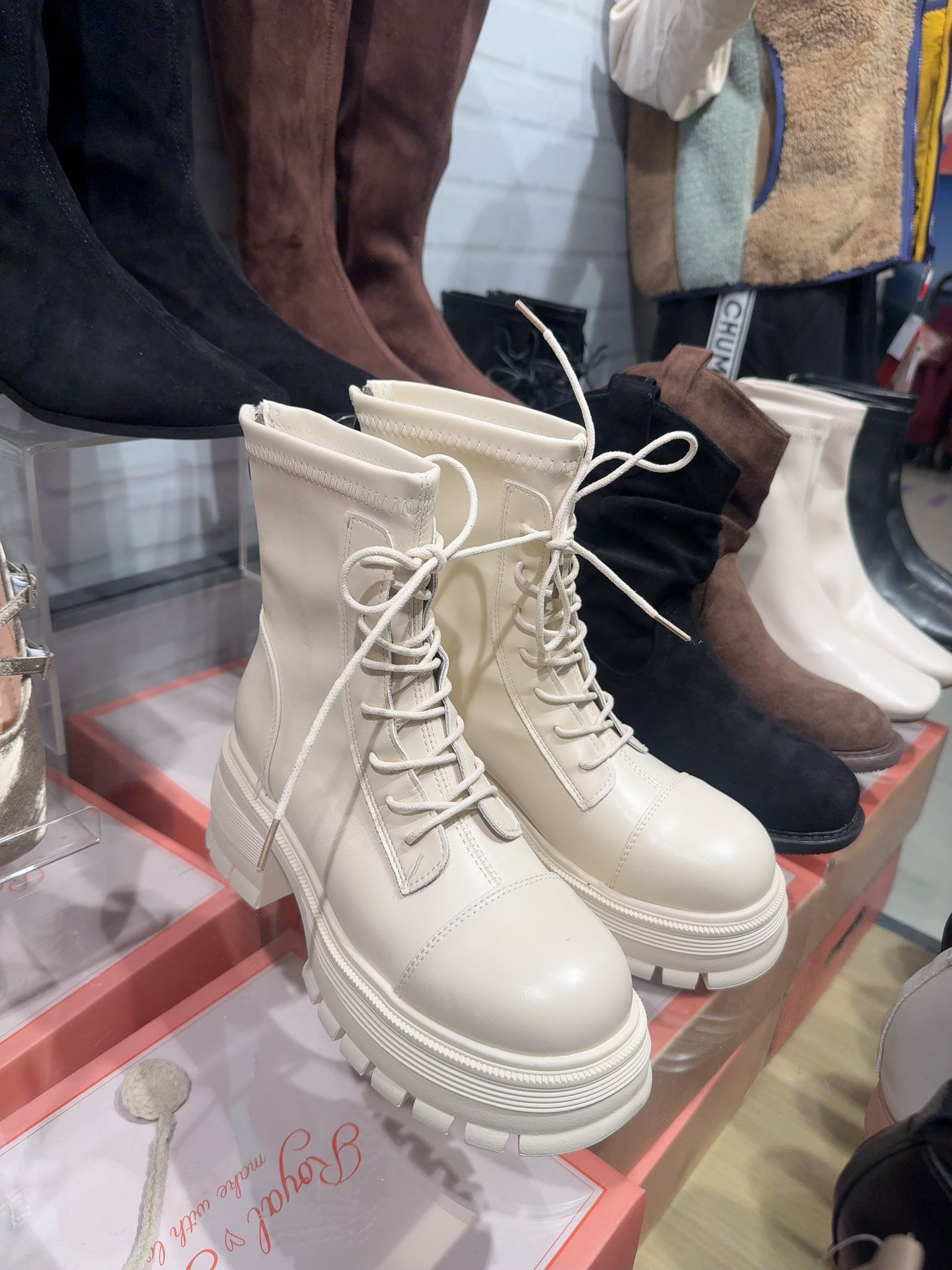 拼接厚底綁帶短靴【兩色】