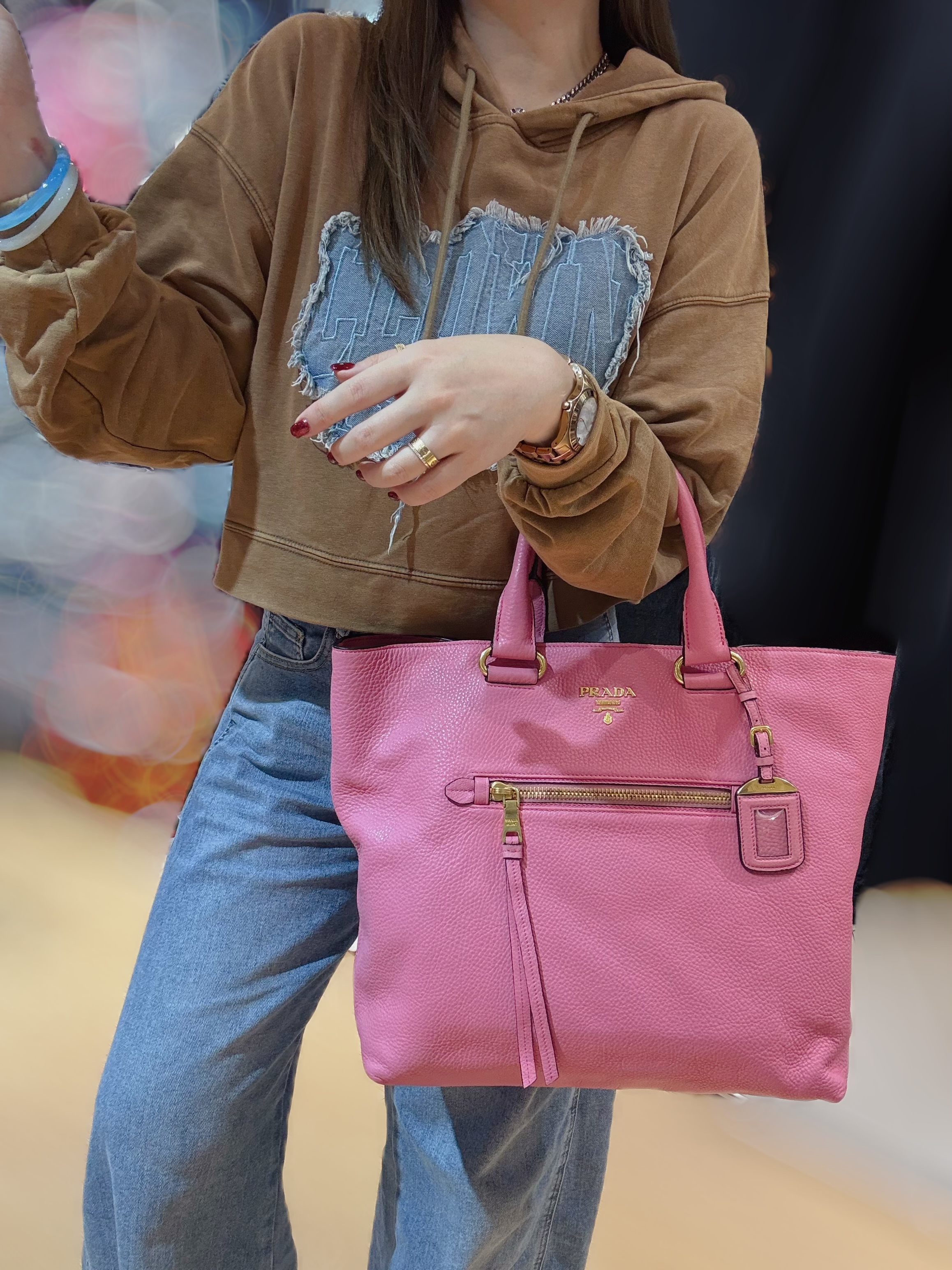Prada leather shoppings tote pink