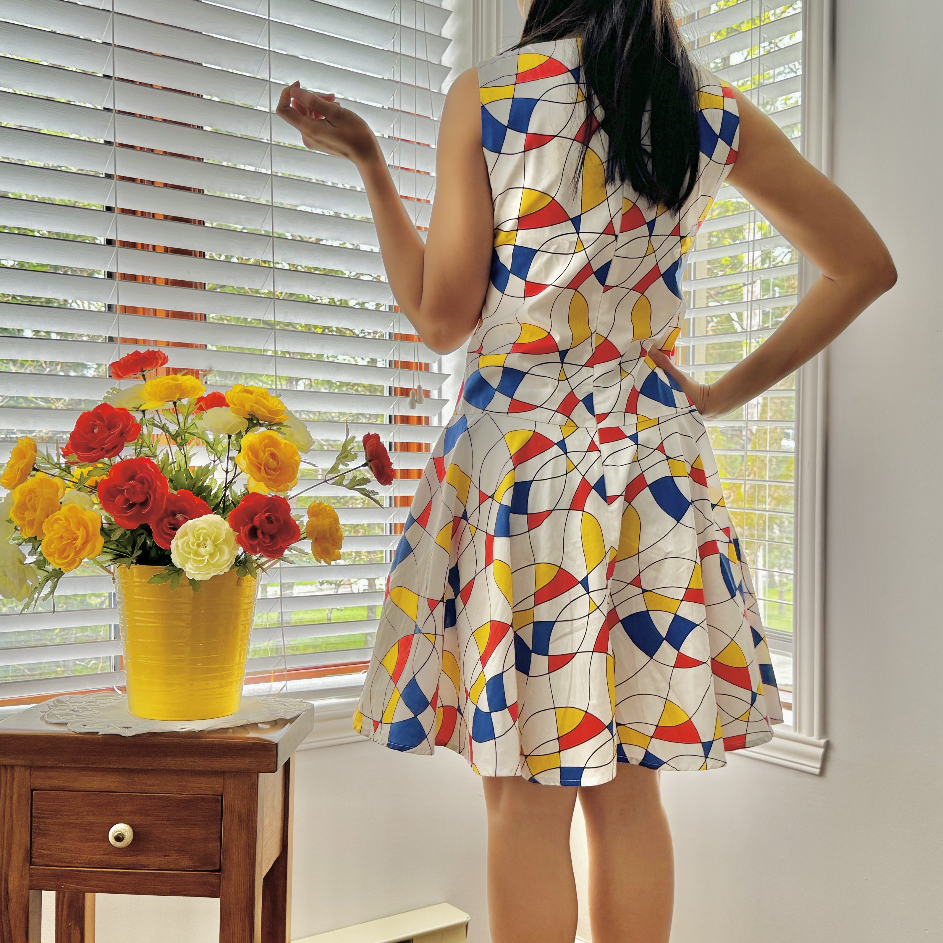 (Ready/Custom-Made) Mod 1960s Drop Waist Organic Cotton Swing Dress (FM215)