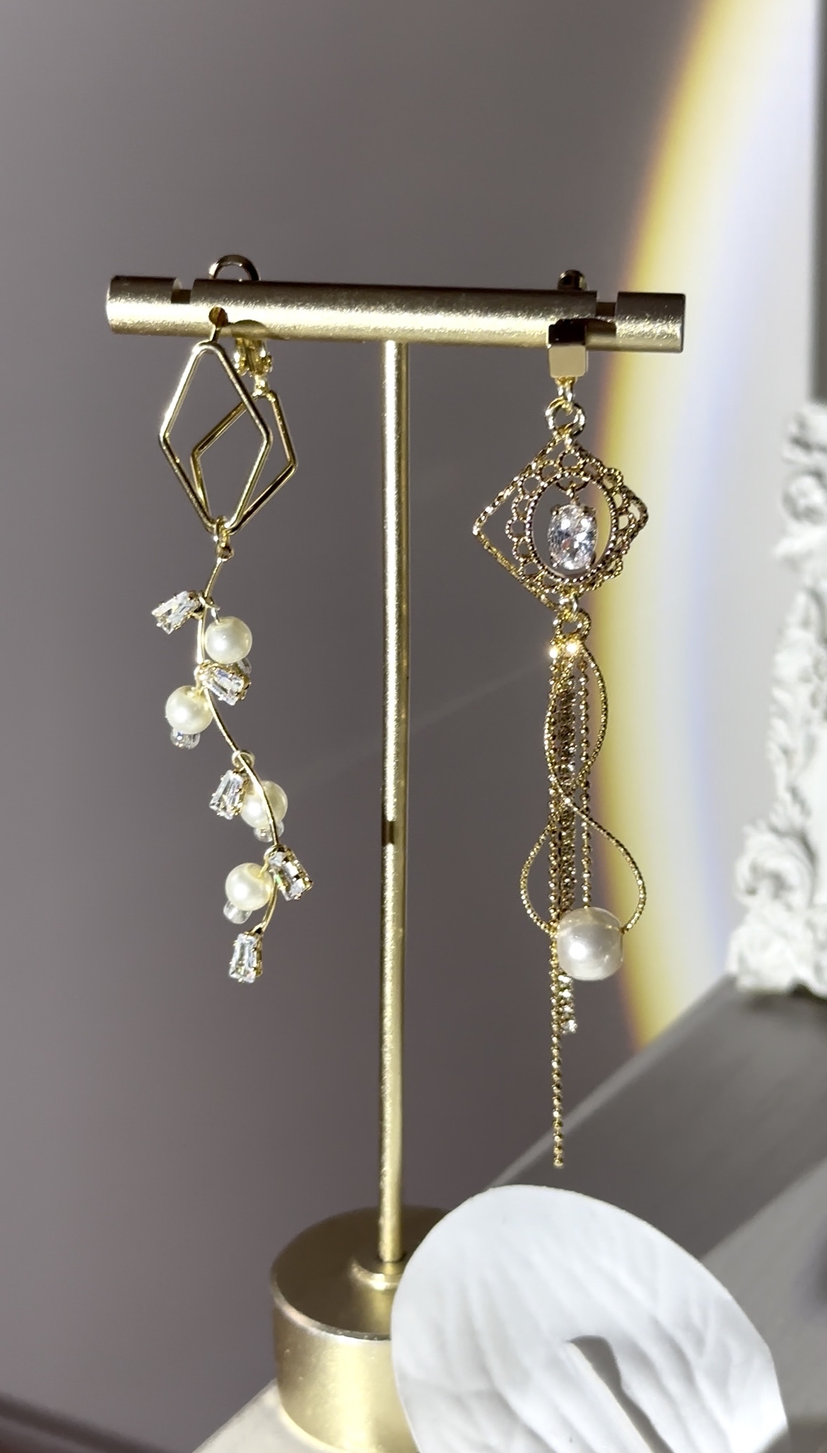 鴛鴦珍珠鑽耳環✨