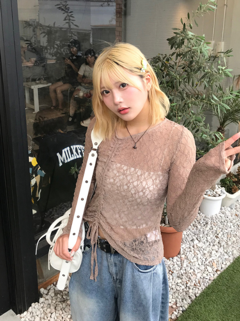 不對稱蕾絲上衣 [gn518]