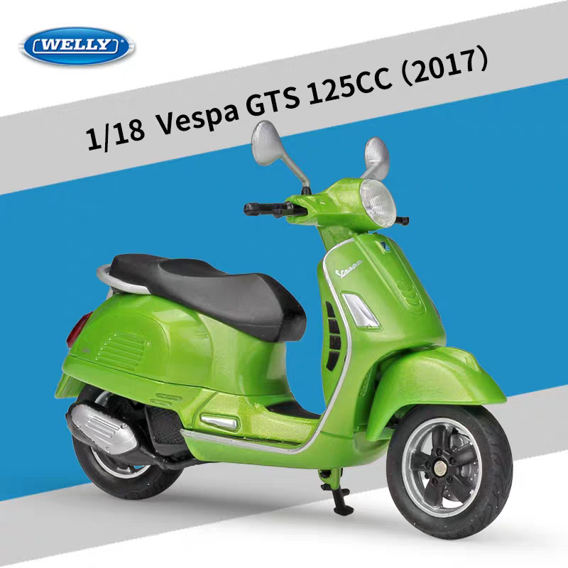WELLY 1:18 Vespa GTS 125CC 2017 綠色電單車模型 合金收藏模型車