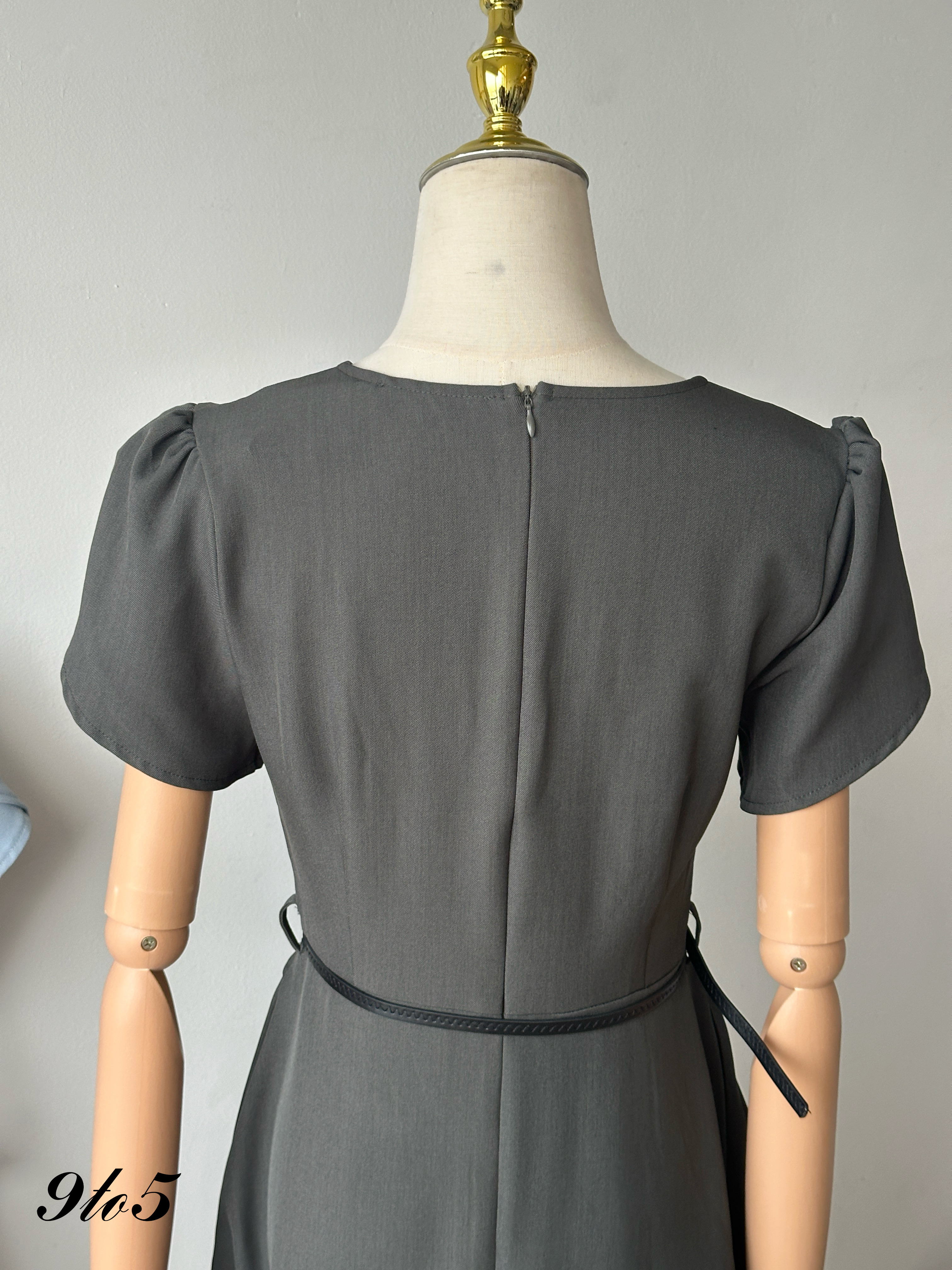 D2369 Puff Sleeve Pleated Dress - 3 Colors 
