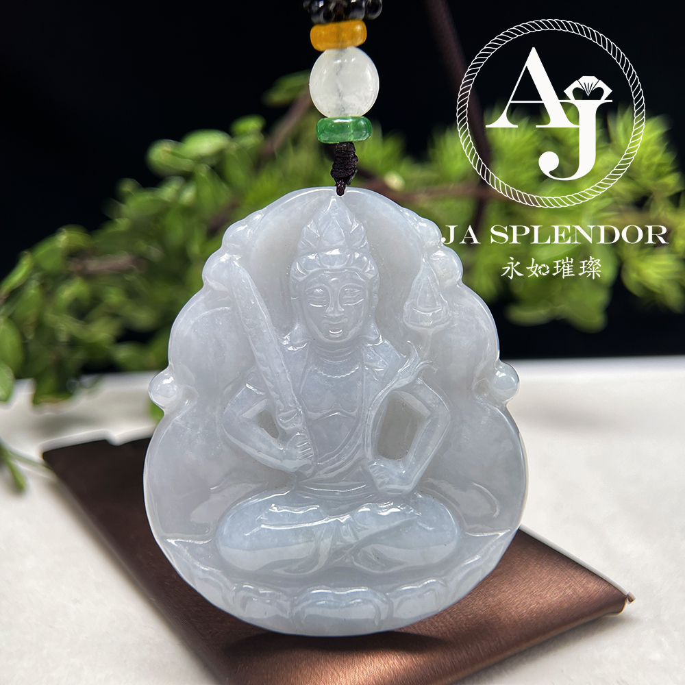 JN-843 天然翡翠A玉 糯冰白翡虛空藏菩薩-屬牛、虎本命年菩薩