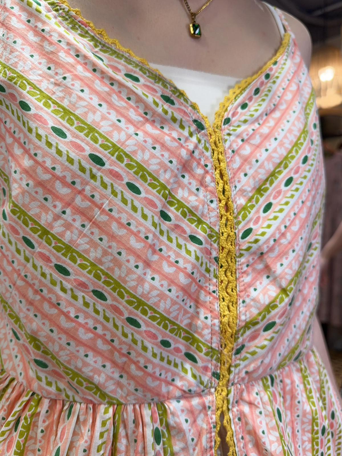 2182 Pink X White Dot Dot Line Pattern SL Top