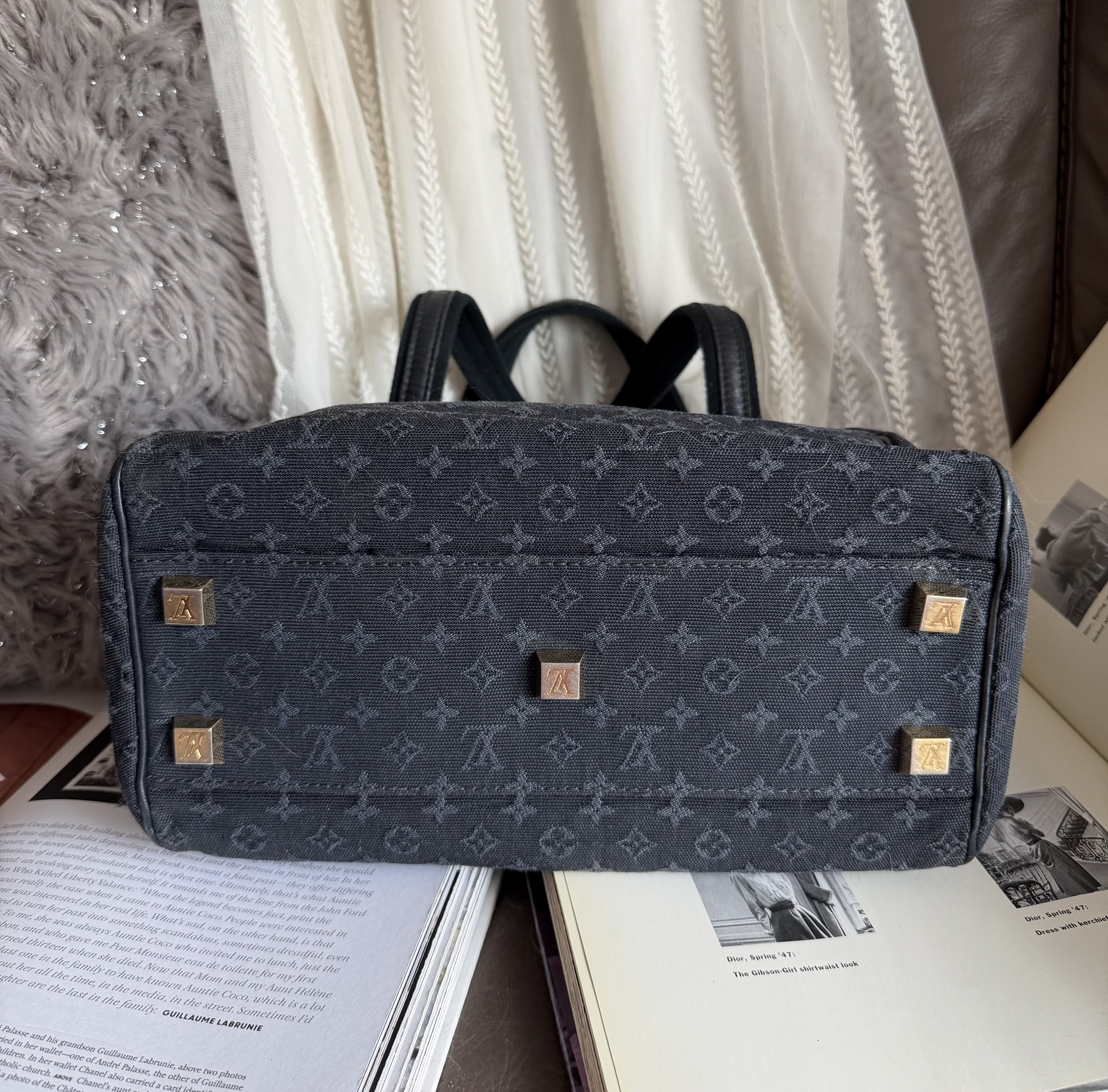 Vintage louis vuitton navy denim Monogram Mini Lin Josephine PM 