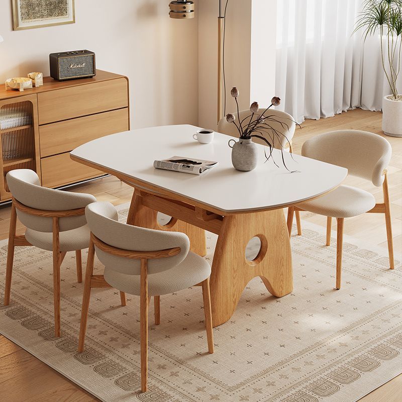 原木奶油風可伸縮摺疊岩板餐檯 家用細單位 方圓兩用飯檯 dining table