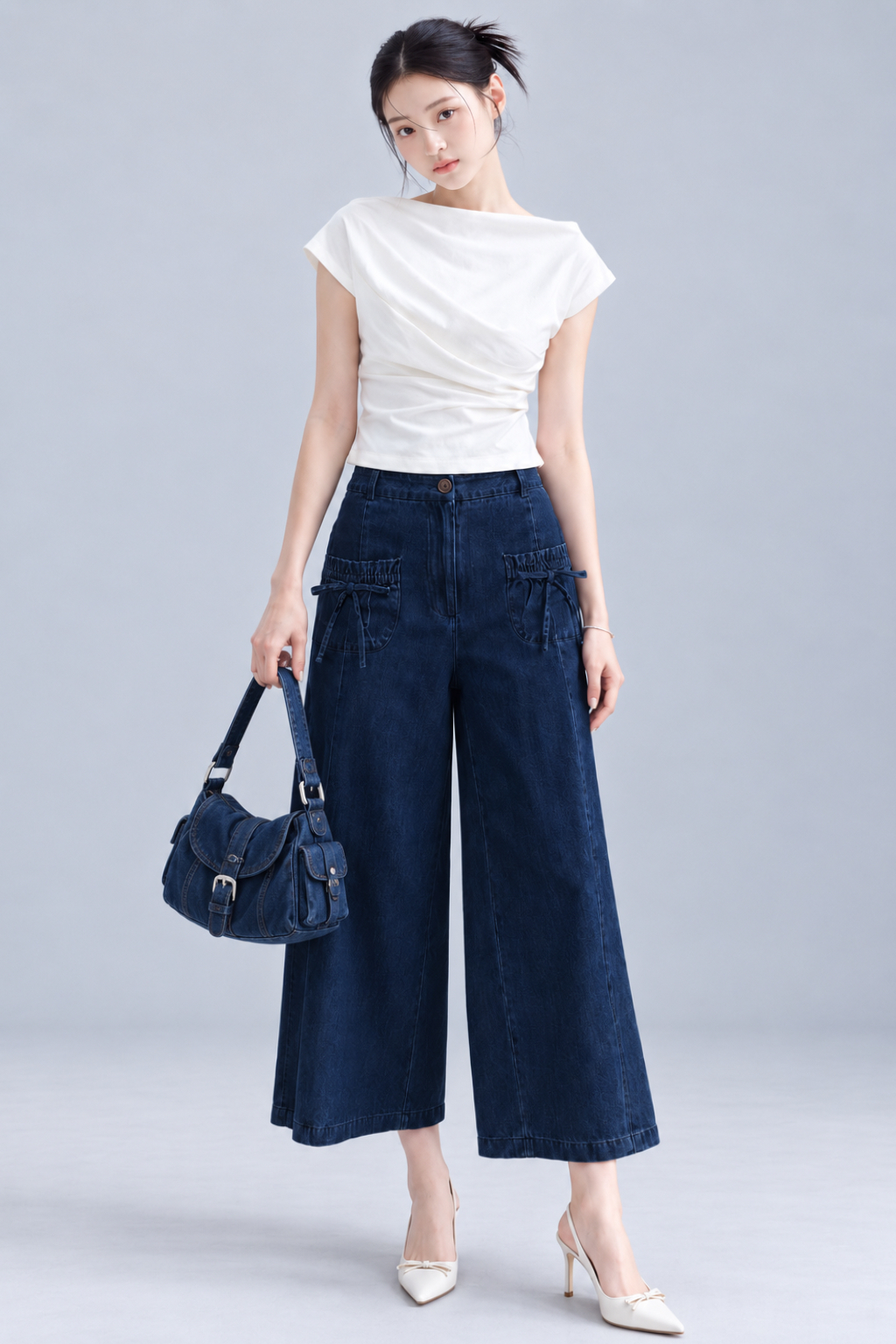 74264 Bow Pocket Wide-Leg Jeans