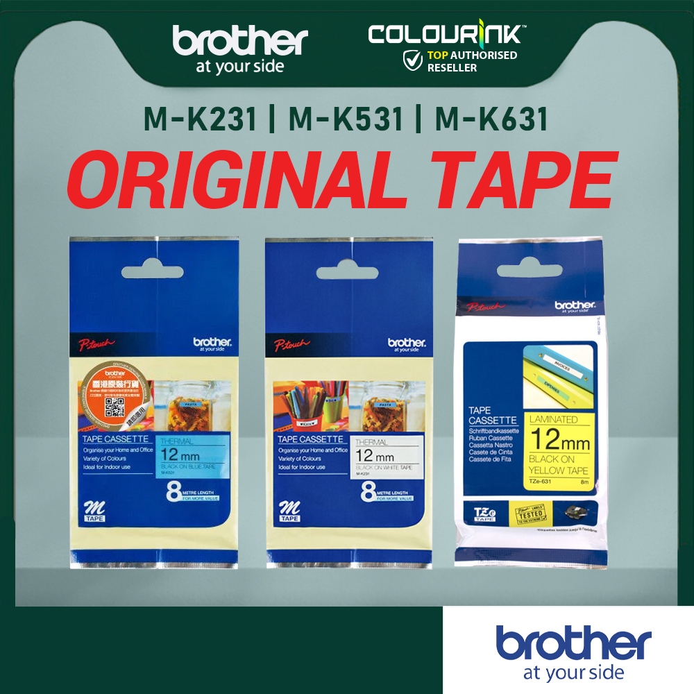 Brother Original Label MK-231 MK-531 MK-631 Black on White 12mm Tape
