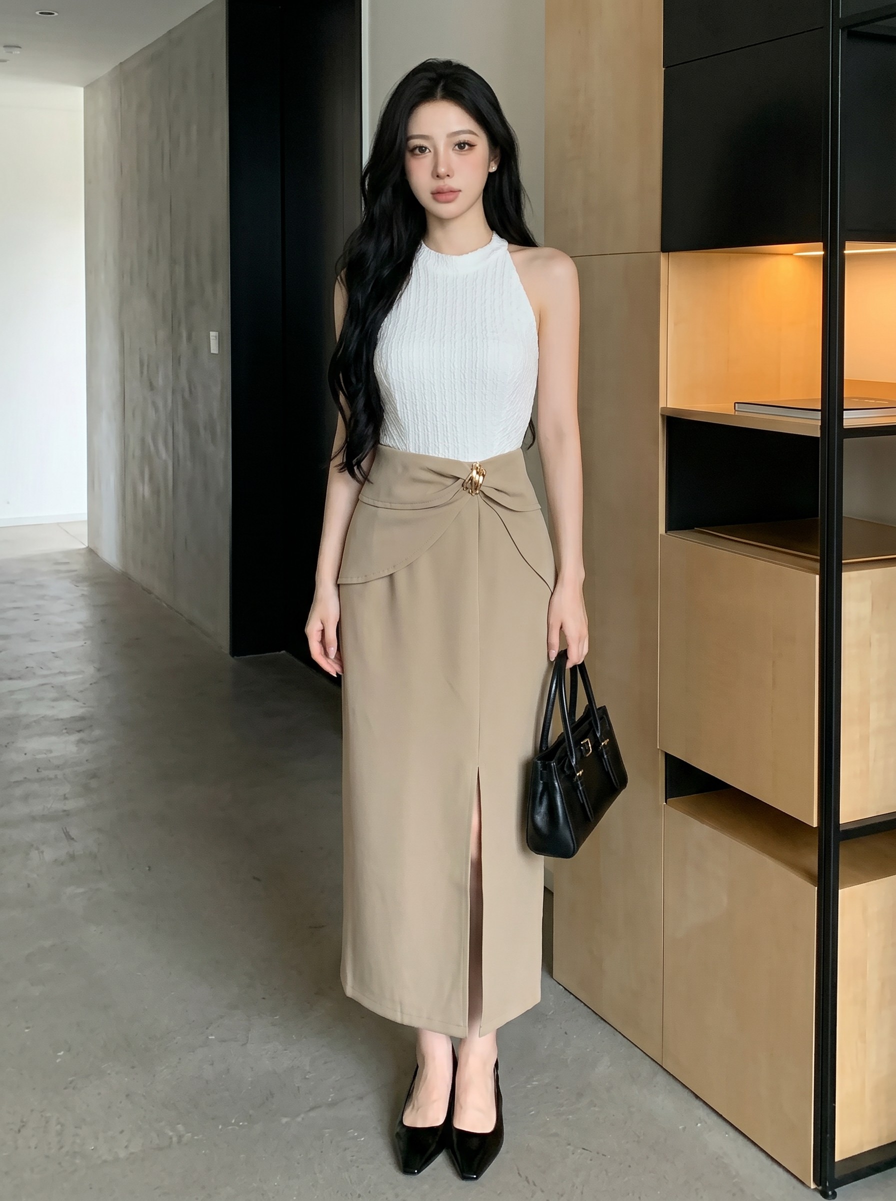 Elegant Drape Slit Midi Skirt M207